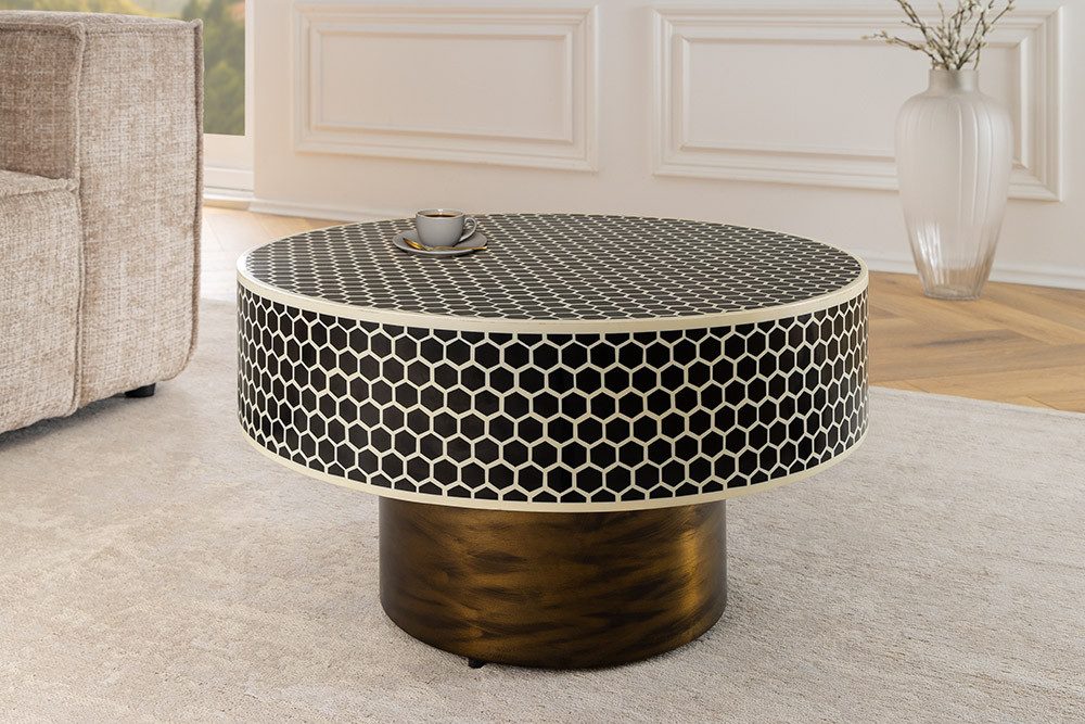 riess-ambiente Couchtisch HARMONY NATURE 60cm schwarz/weiß - Inlay, Blickfa günstig online kaufen