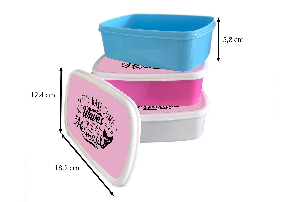 Lunchbox Brotbox Kinder Meerjungfrauenschwanz und und für - Jungs Mädchen - Rosa, weiß für MuchoWow (2-tlg), Brotdose, Kunststoff, Erwachsene, Sprüche