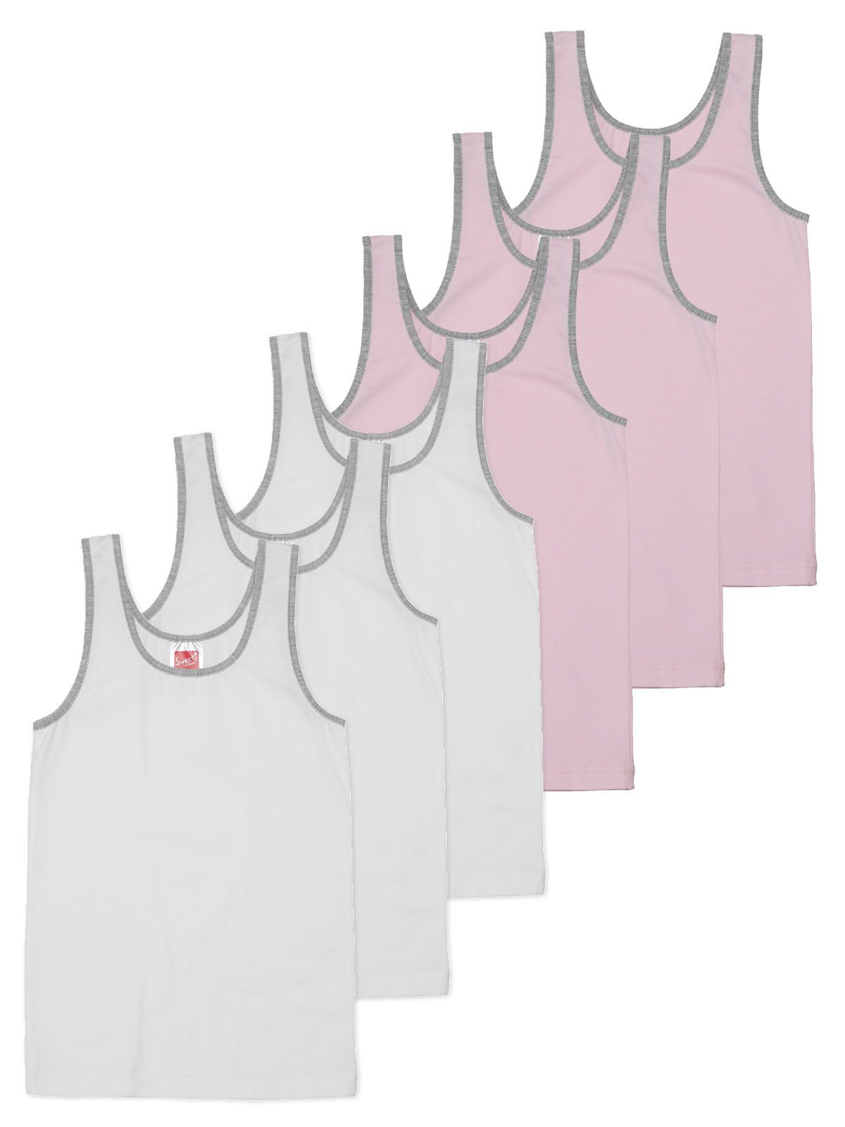 Sweety for Kids (Spar-Set, hohe helles weiss Sparpack Markenqualität Single Mädchen 6-St) 6er Unterhemd Unterhemd rosa Jersey