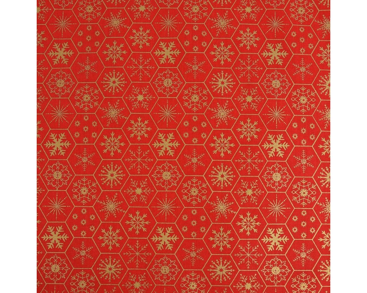 Thumbnail - SCHÖNER LEBEN. Stoff Baumwollstoff Popeline Weihnachten Sechseck Schneeflocke rot gold 1,50