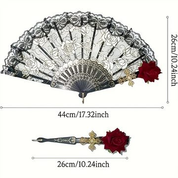 RefinedFlare Handfächer Schwarzer Spitzen-Faltfächer im Vintage-Stil mit Rosenblütenmuster, (1-tlg)