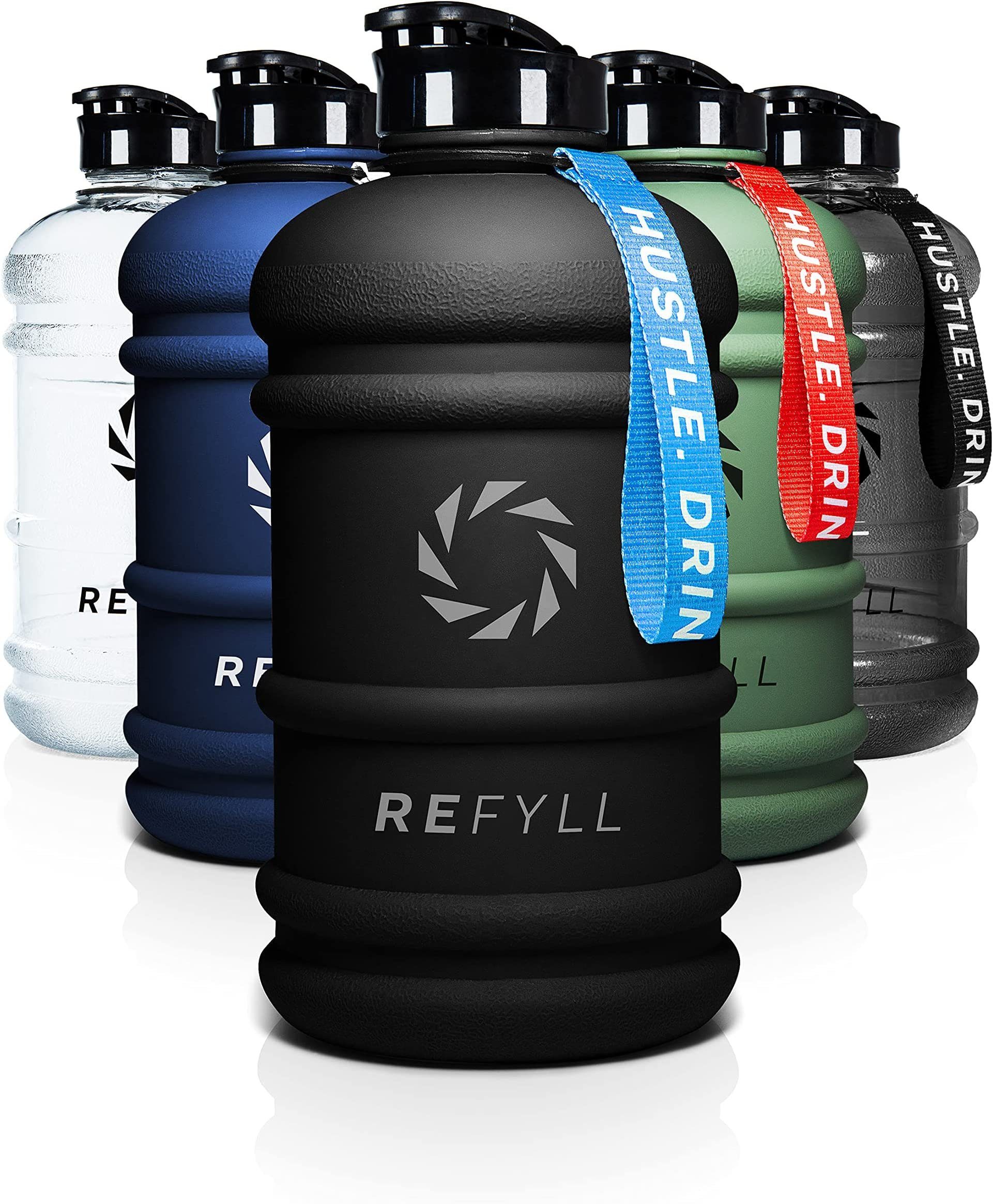 REFYLL Trinkflasche Trinkflasche Sport 2L Leichte Wasserflasche I 2 Water Wasserflasche "Beast" Midnight I 2200ml Black Gym für Jug Liter auslaufsicher, 100