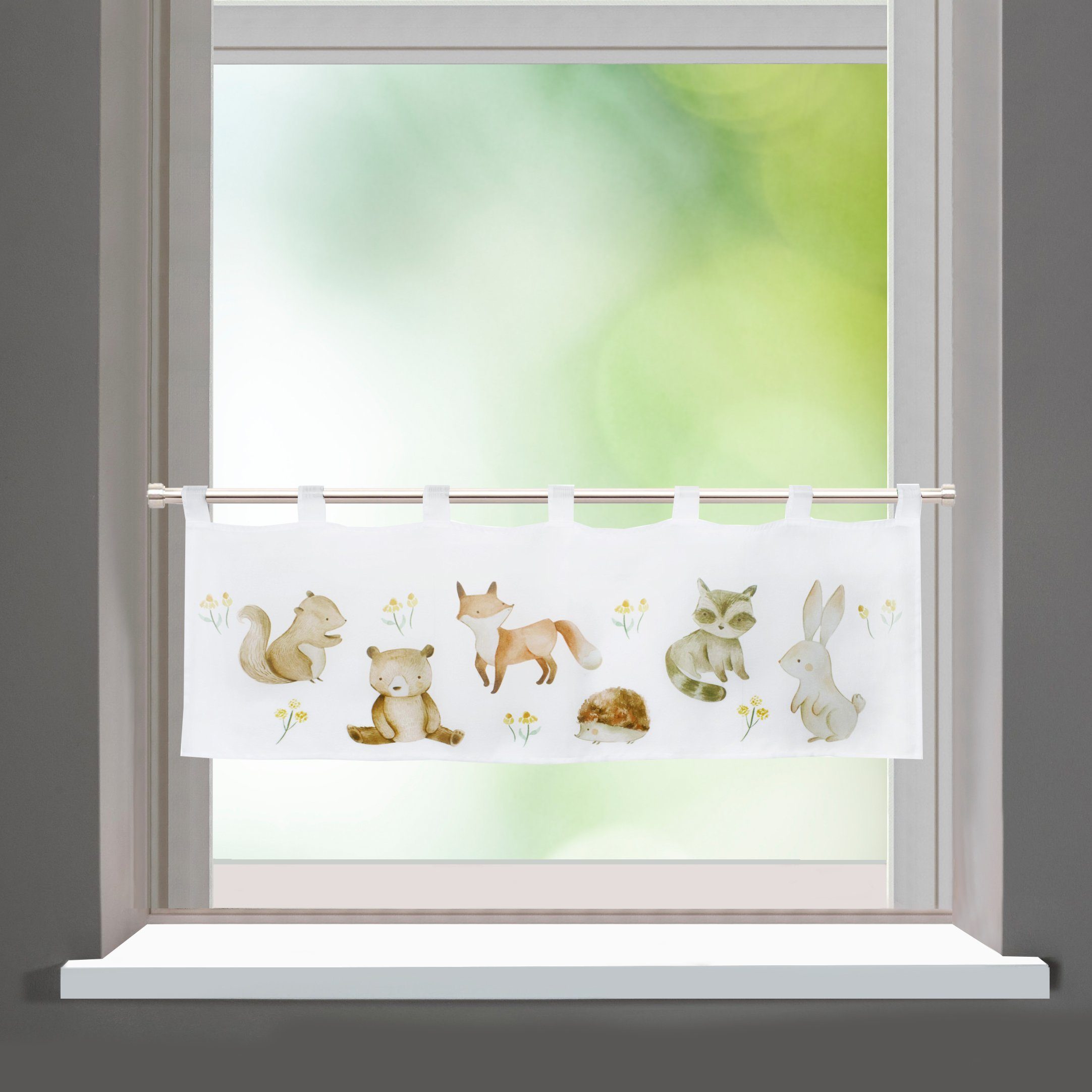 Delindo Lifestyle Scheibengardine Bistrogardine mit schlaufen, Waldtiere, 4 günstig online kaufen