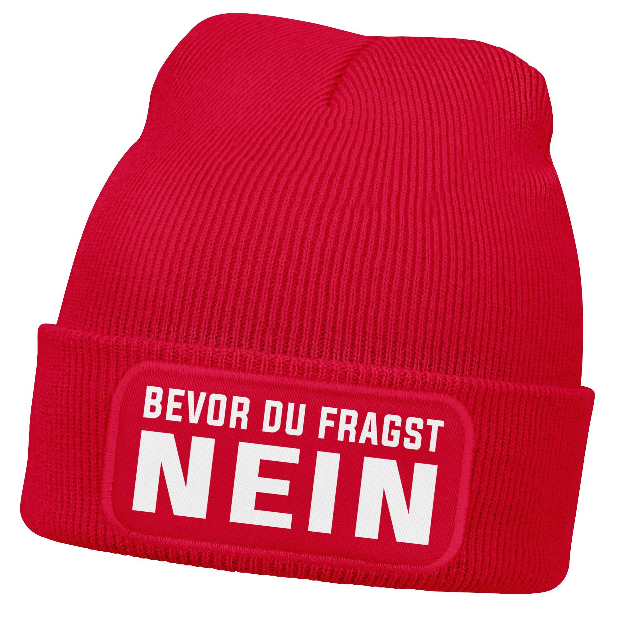 MoonWorks Strickmütze Damen Beanie Strickmütze mit Patch Spruch NEIN Aufdruck Lustig