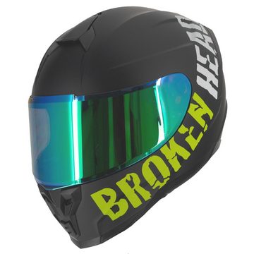 Broken Head Motorradhelm BeProud Sport Grün (Mit grün verspiegeltem Visier), Hochwertiges Design
