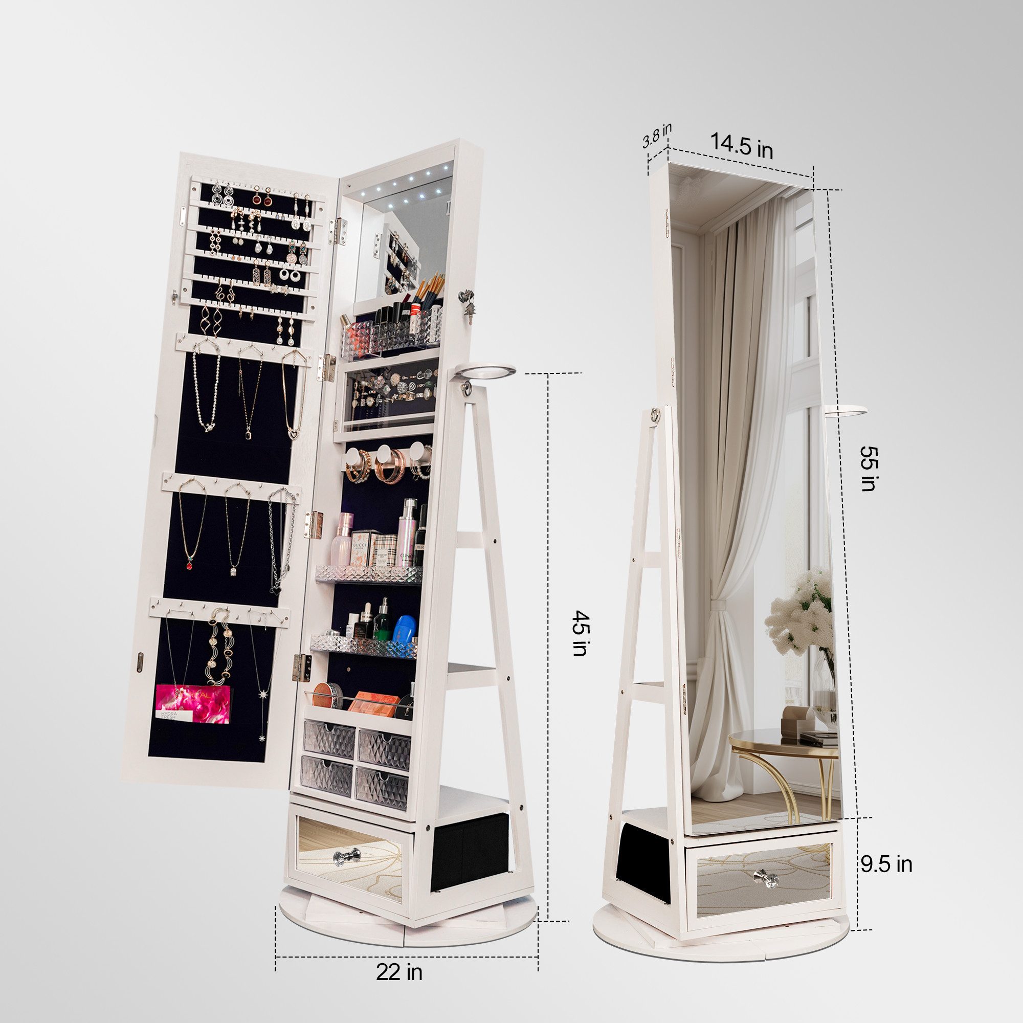STARLEAD Schmuckschrank Dreh-Schmuckschrank weiß, 360°, abschließbar günstig online kaufen