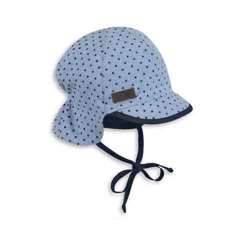 Sterntaler® Strickmütze Schirmmütze Nacken (1-St., Mütze mit Schirm, Bindeband und Ohrenklappen) Kindermütze Baumwollmischgewebe mit kleinen Sternen