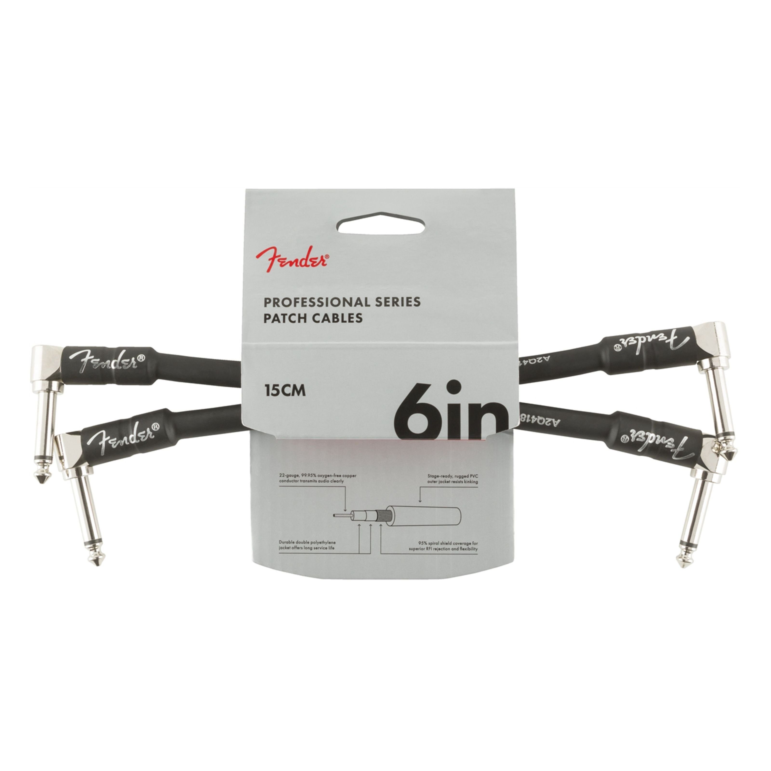 Fender Audio-Kabel, Professional Patch Cable BLK 15 cm - Stereo Patchkabel