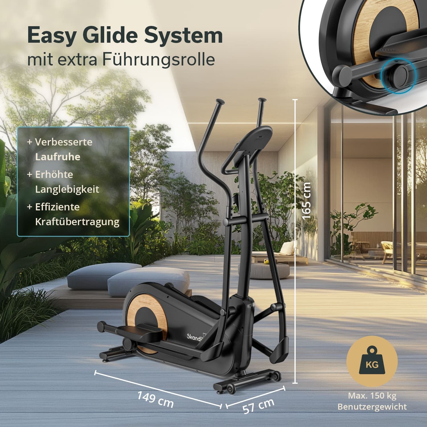Skandika Crosstrainer Carbon P24-RG, Heimtrainer ohne Strom, mit Generator, Magnetbremse, Schwungmassensystem 24 kg, Widerstandsstufen 16, Tablet-Halterung
