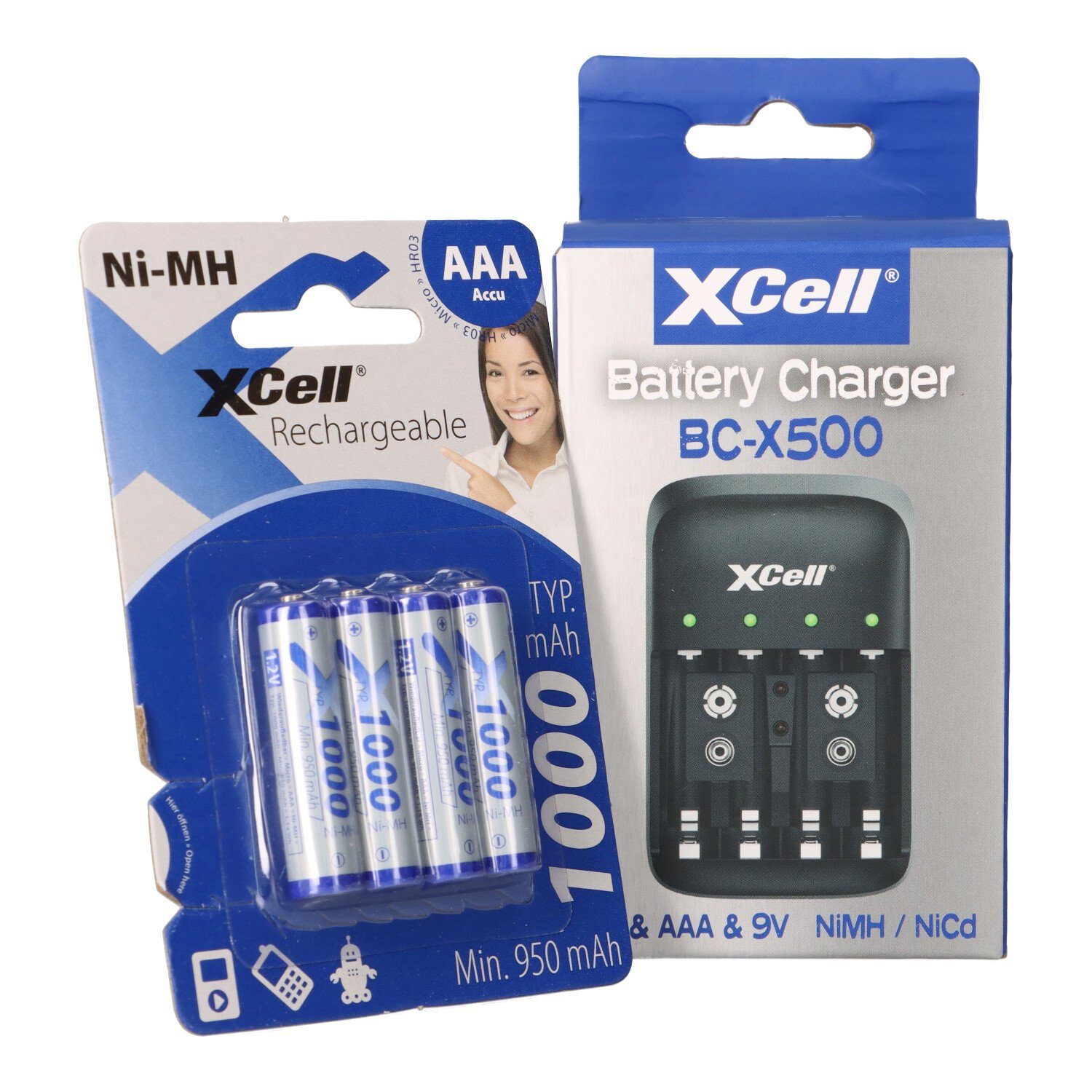 XCell Ladegerät BC-X500 + 4x AAA XCell Rechargeable 1000 mAh Akku