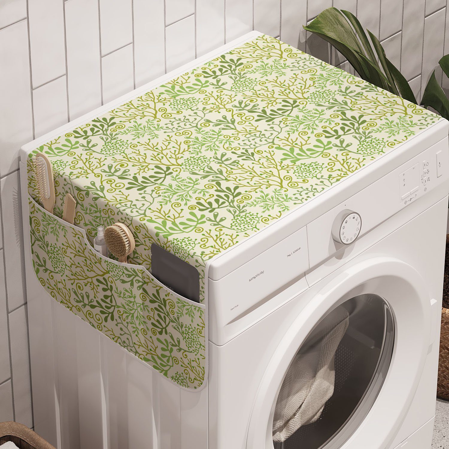 Badorganizer Abakuhaus für Seaweeds Pastellgrün Anti-Rutsch-Stoffabdeckung Trockner, und Botanisch Waschmaschine
