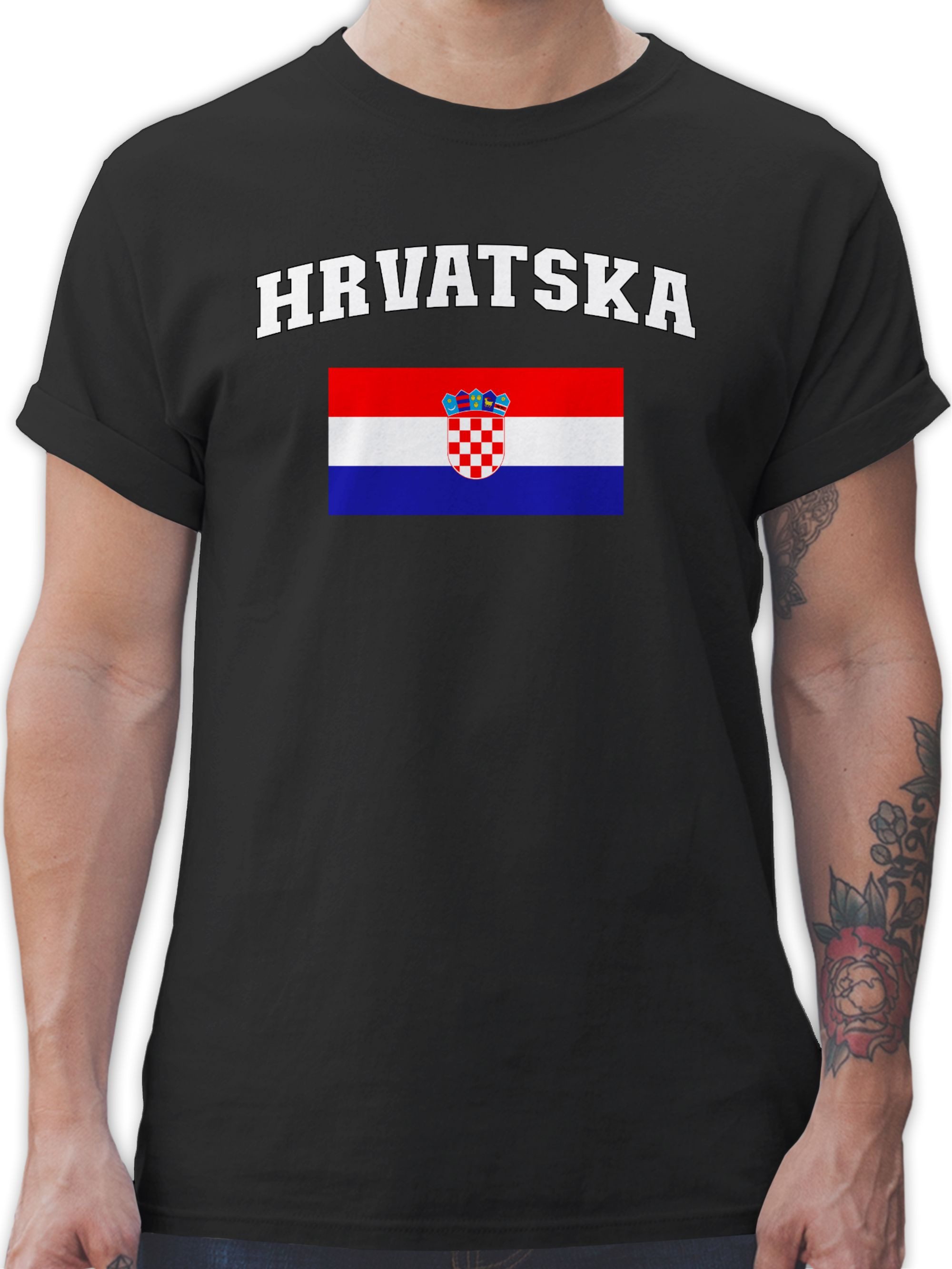 T-Shirt Hrvatska Schriftzug mit Flagge, Kroatien, Croatia, Kroatisch