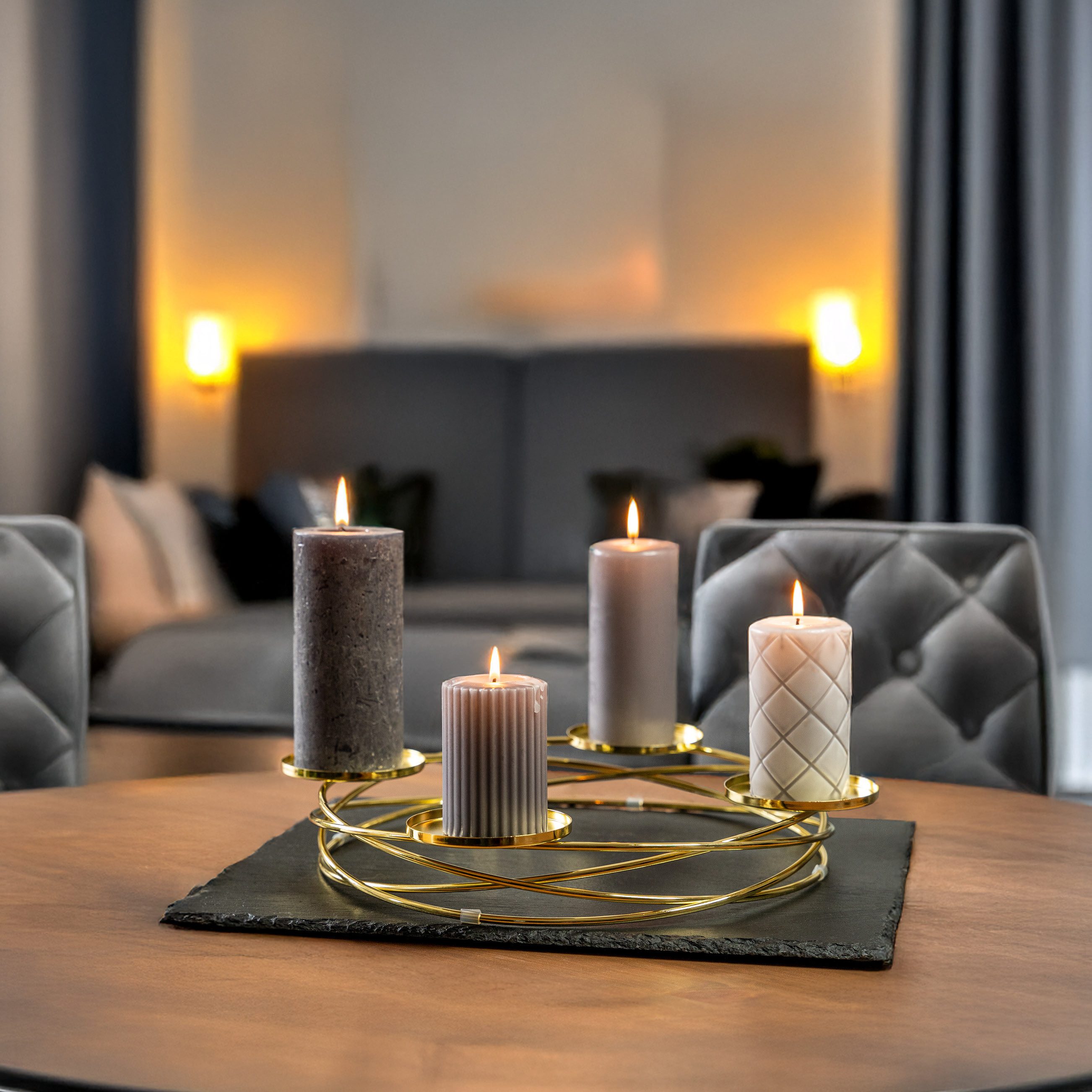 bremermann Kerzenhalter in Kranzform, für Stumpenkerzen, Kerzenständer gold