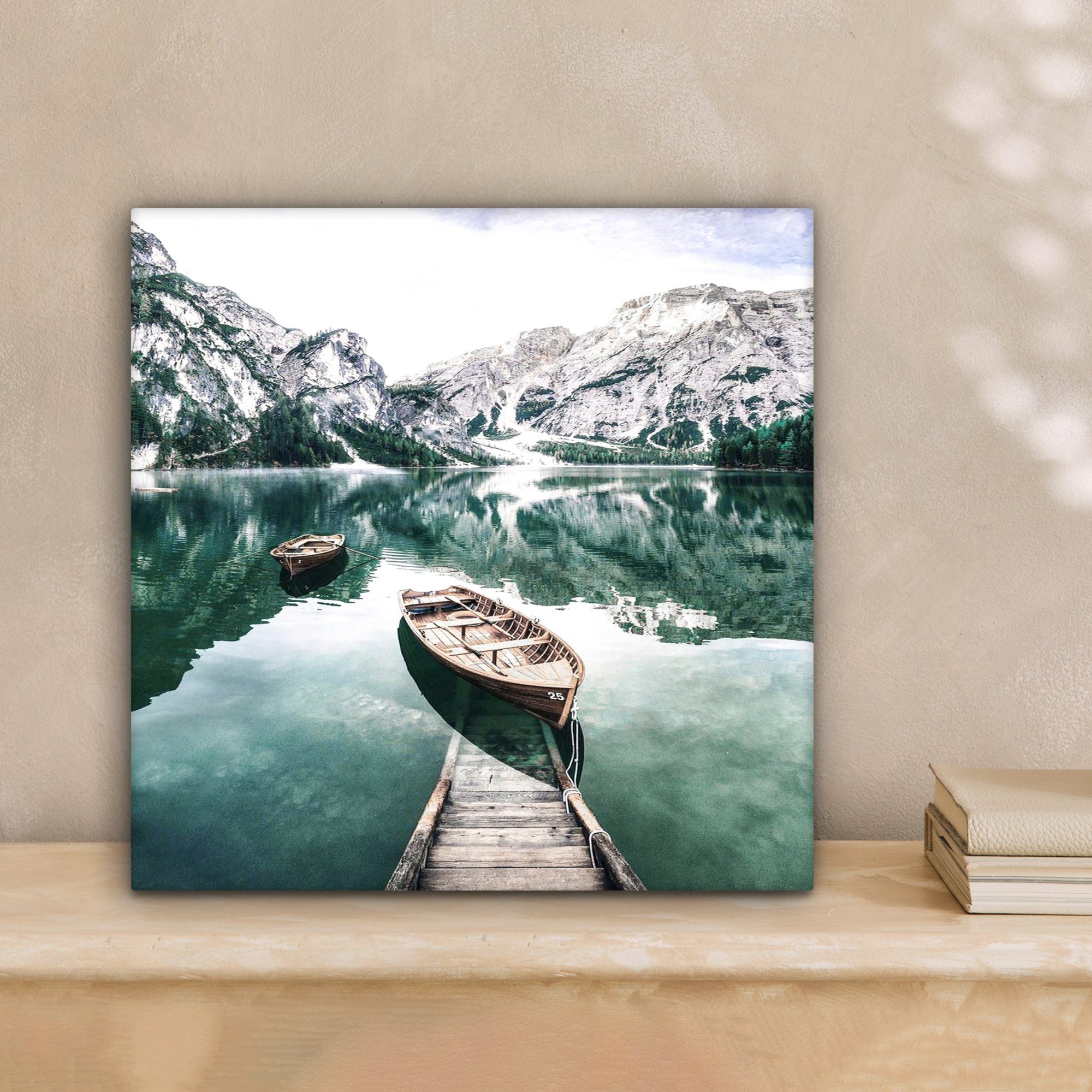 Leinwandbild Natur, Berge Schlafzimmer, Winter St), - See (1 - cm Schnee - für 20x20 Wohnzimmer Leinwand Bilder Boote - - OneMillionCanvasses®