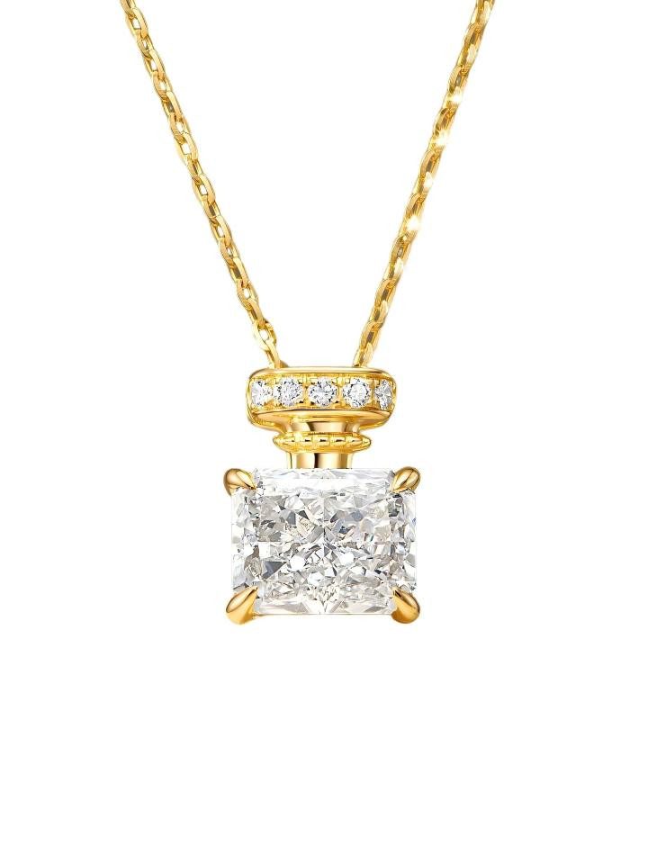 Jumpeak Kette mit Anhänger 2ct/3ct Radiant Labordiamant Anhänger,D,VS1,14K Gold Halo,Anhänger, Solitär Anhänger,Diamant,Kettenanhänger,Geschenk Frau,Damen Geschenk