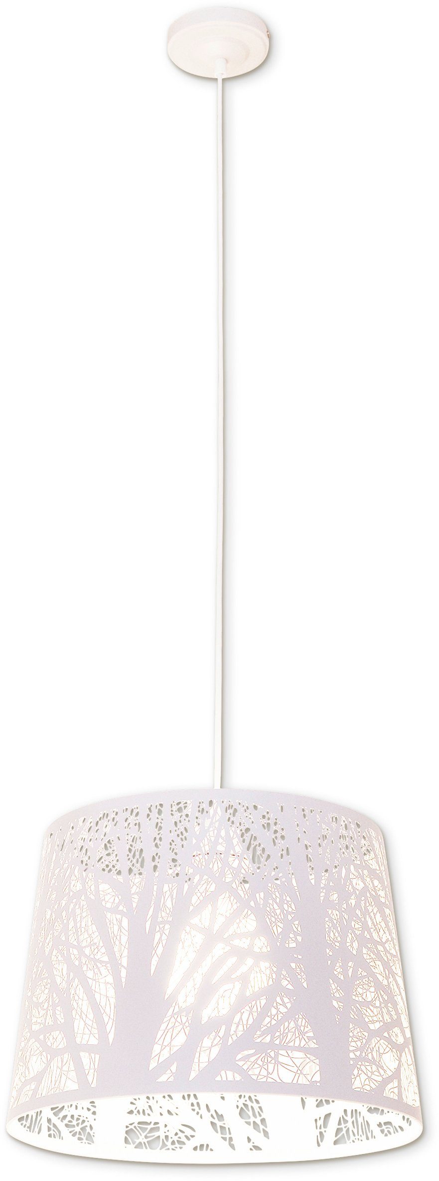 näve Pendelleuchte White Wood, ohne Leuchtmittel, Schirm mit Astdekor weiß 1xE27 Höhe 110cm mx. 60W