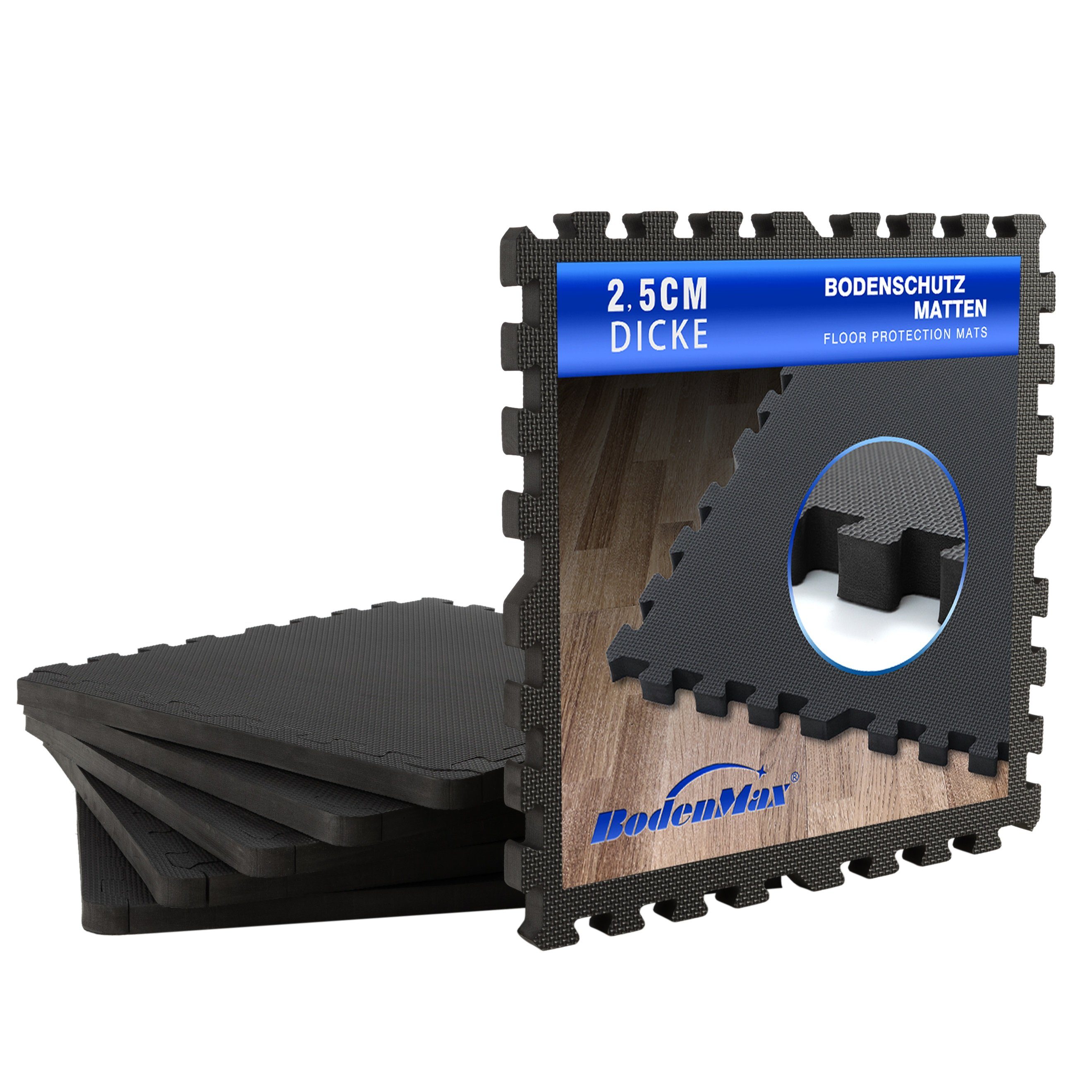 BodenMax Bodenturnmatte BodenMax Sportmatte, 58x58x2.5 cm, schwarz,blau und grau (6-St)