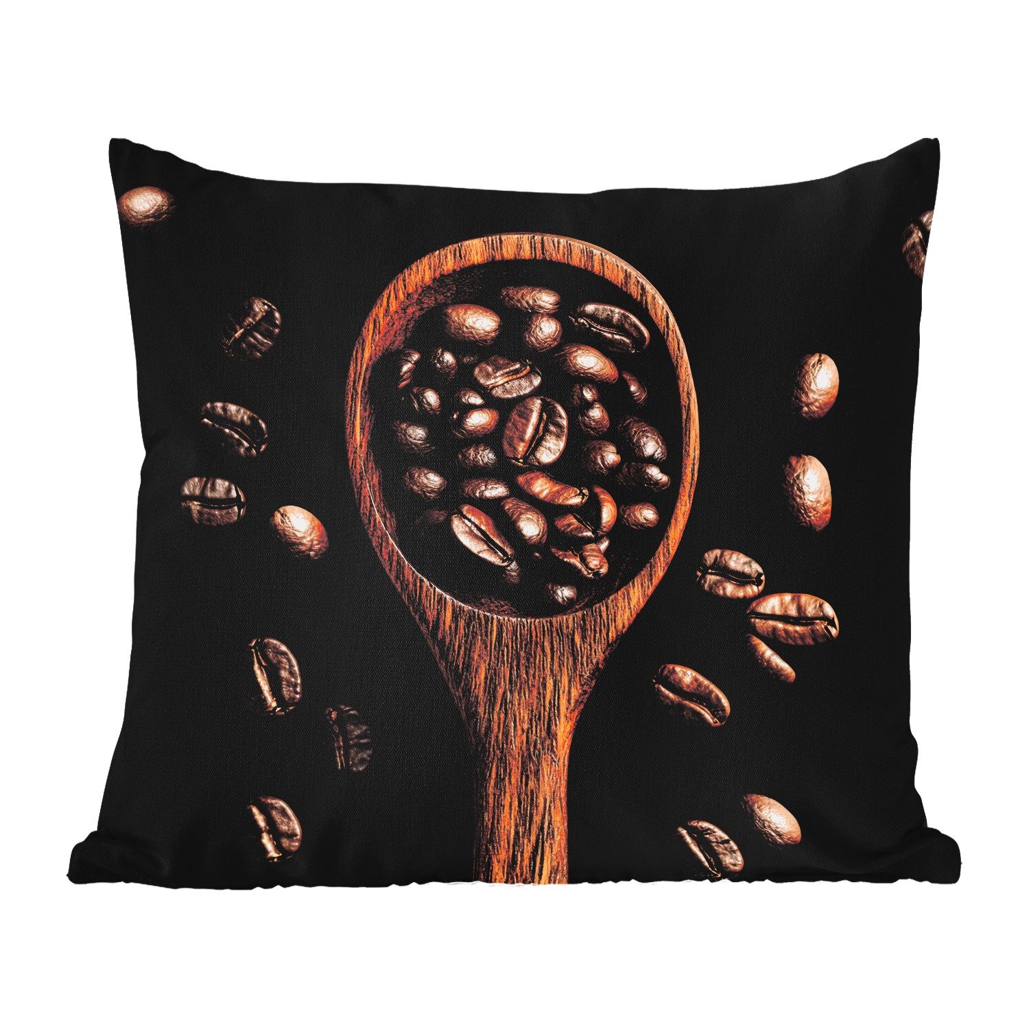 MuchoWow Dekokissen Holz - Schwarz - Kaffeebohnen, Kissenbezüge, Kissenhülle, Kissen, Outdoor, 40x40 cm
