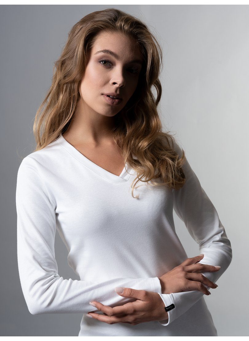 Trigema T-Shirt TRIGEMA Langarmshirt mit V-Ausschnitt (1-tlg)