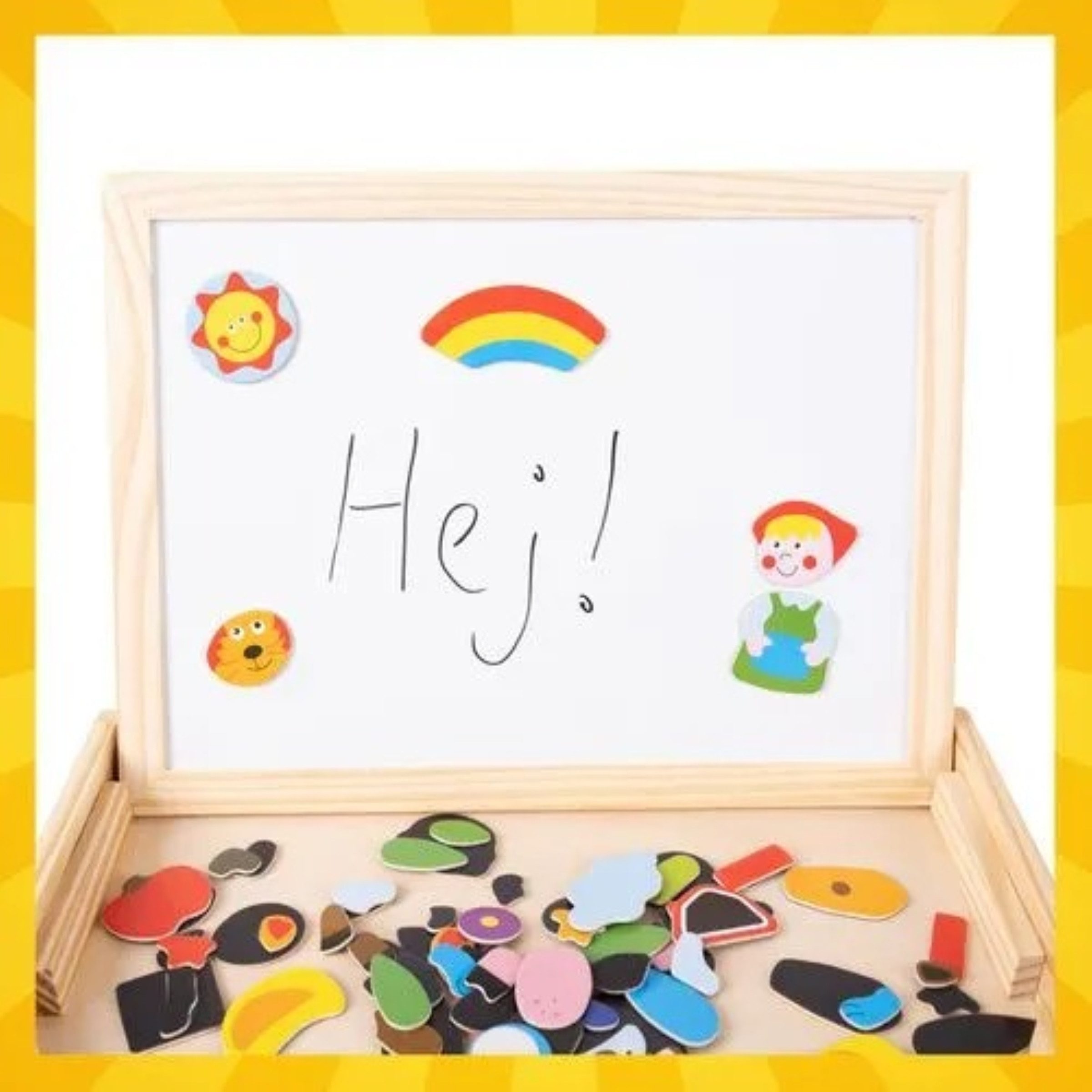 KRUZZEL Magnettafel Magnettafel Kinder doppelseitig Holz Lernbrett 108 Teile Kreidetafel, (Kinder Magnettafel mit Zubehör, 108-tlg., Magnettafel Set mit 108 Mag – Bild 5 von 5