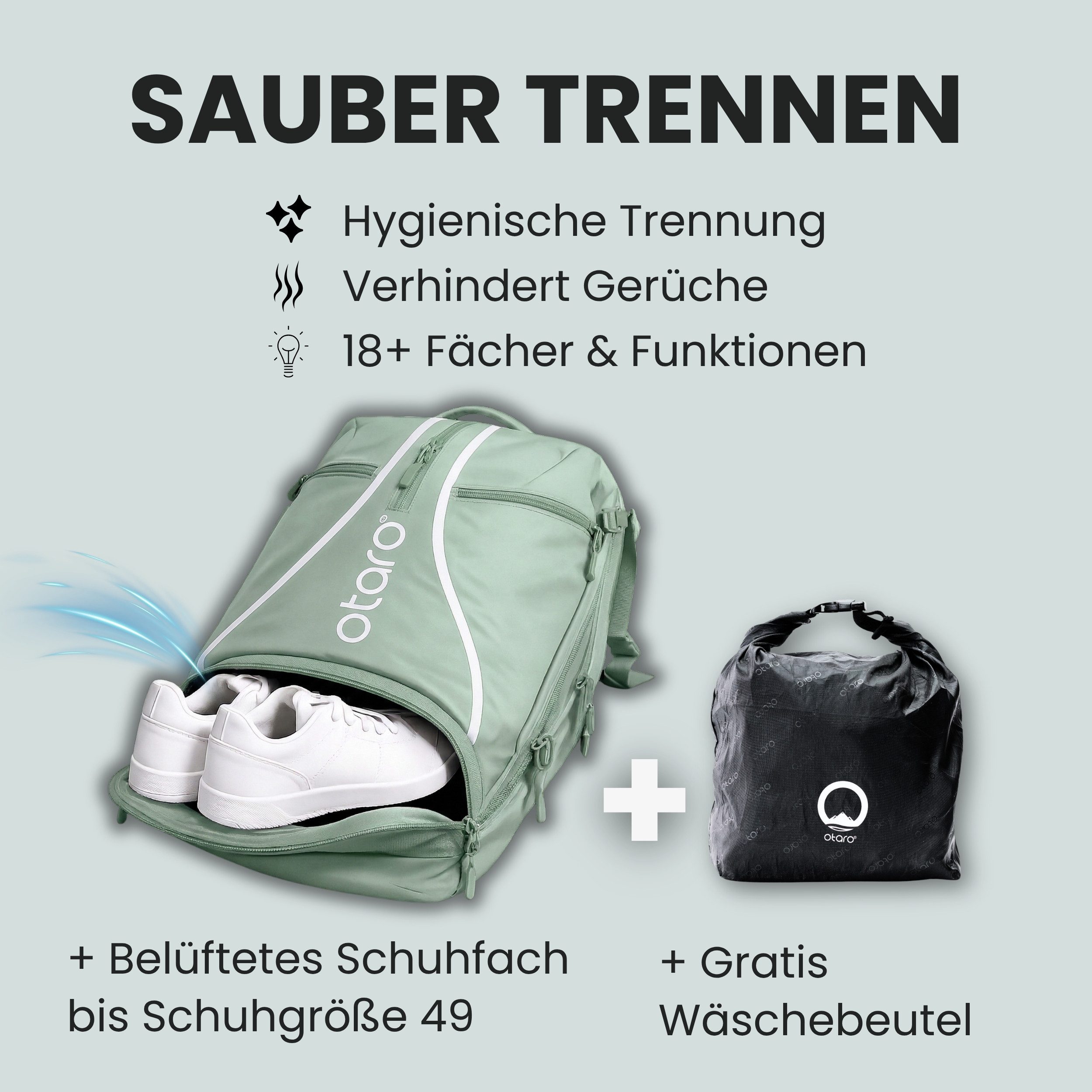 Otaro Tennisrucksack Tennisrucksack mit Schuhfach für 2 Schläger, Pro 42L