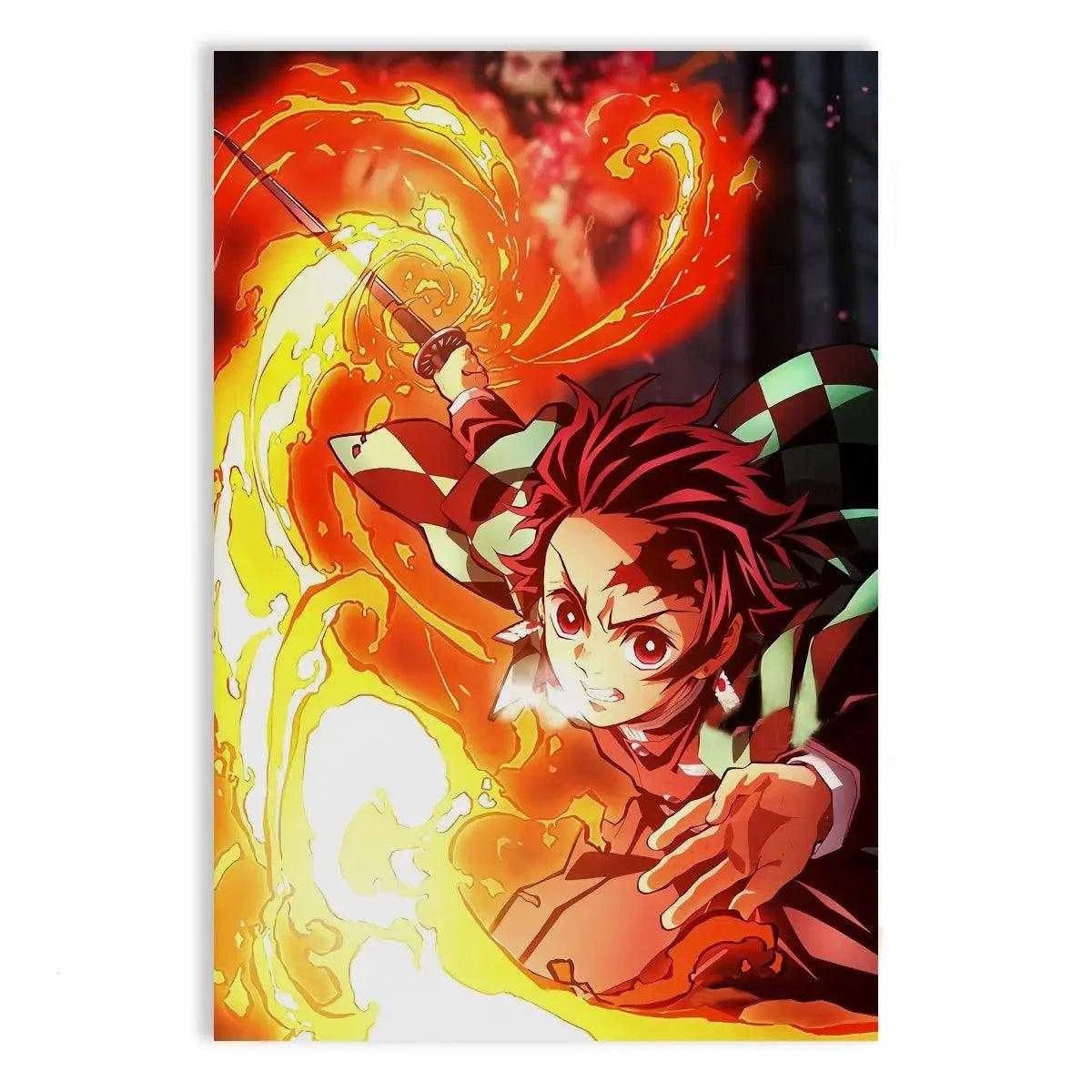 Wanddekoobjekt Tanjiro Fire Breathing - Demon Slayer - Anime Leinwandbild