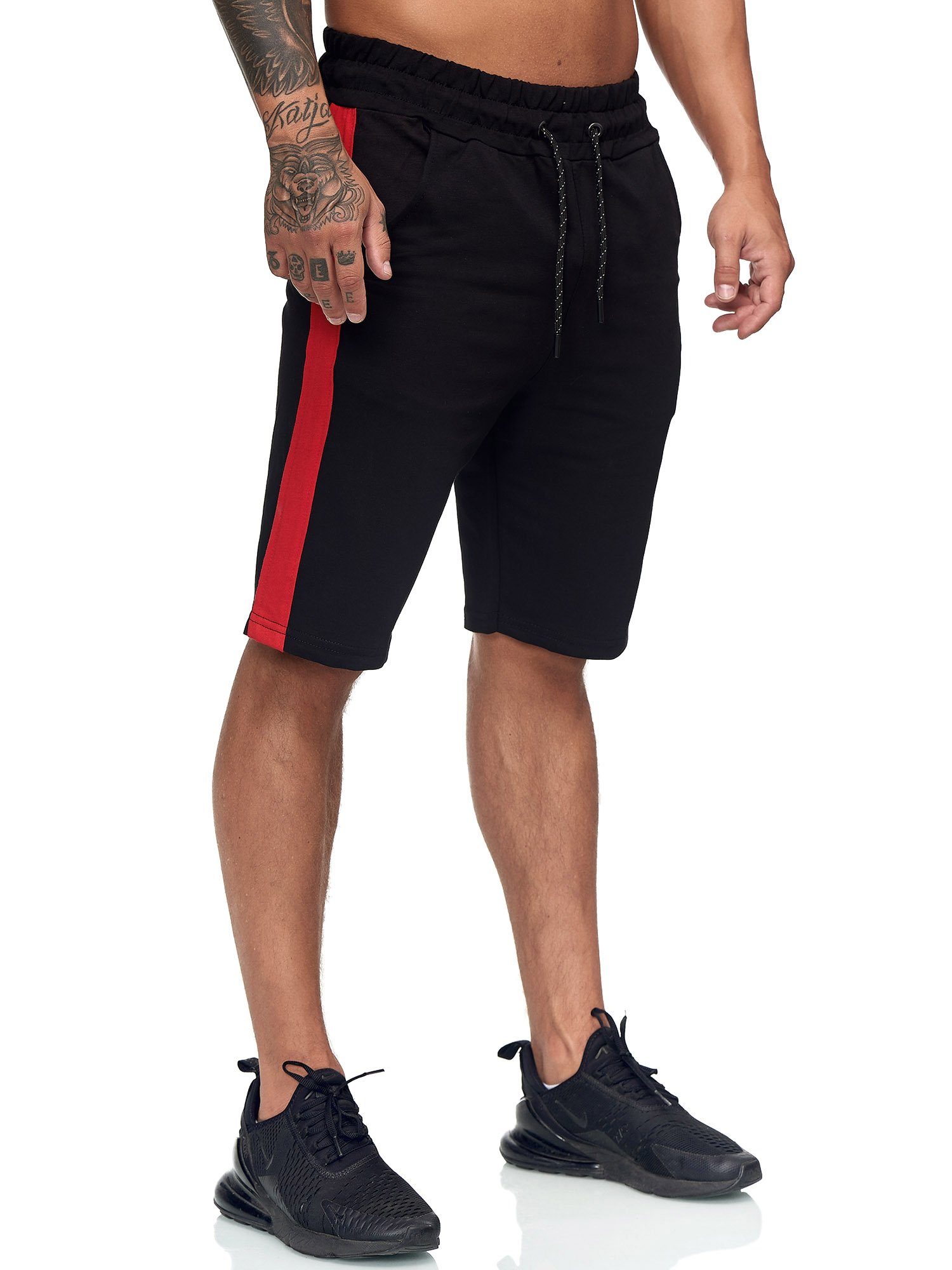 OneRedox Shorts 1400+1407C Rot Freizeit Design) Sweatpants, (Kurze 1-tlg., Bermudas modischem im 1400 Schwarz Fitness Casual Hose