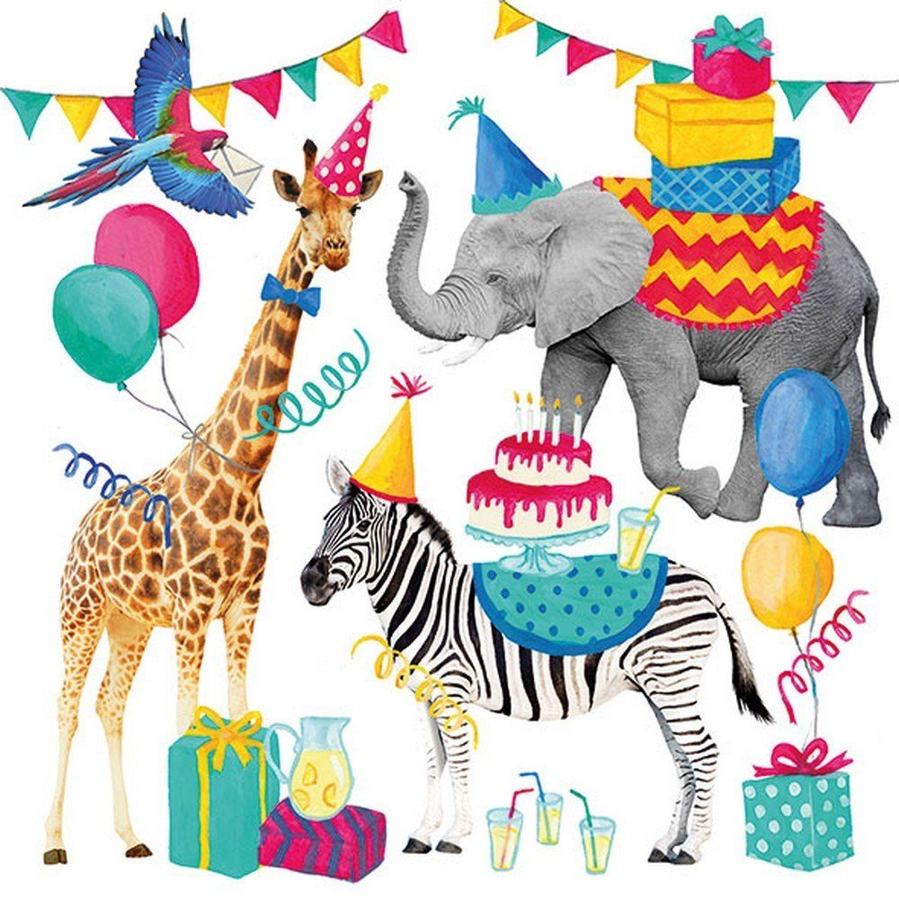 Ambiente Luxury Paper Products Papierserviette 20 Servietten Animal Birthday white 33x33cm, (20 St)