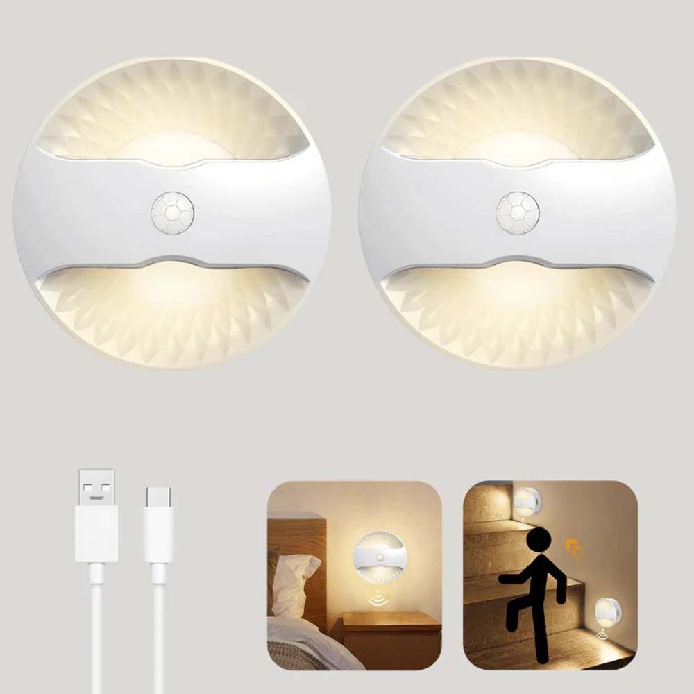 VIVIHEYDAY Bettleuchte 2X Wandleuchte LED Nachtlicht,mit Bewegungsmelder, Akku Kabellose, Wandlampe, LED Nachttischlampe Treppenbeleuchtung, USB Aufladbar, Warmweiß, Bewegungsmelder Licht für Treppenhaus Flur Schlafzimmer