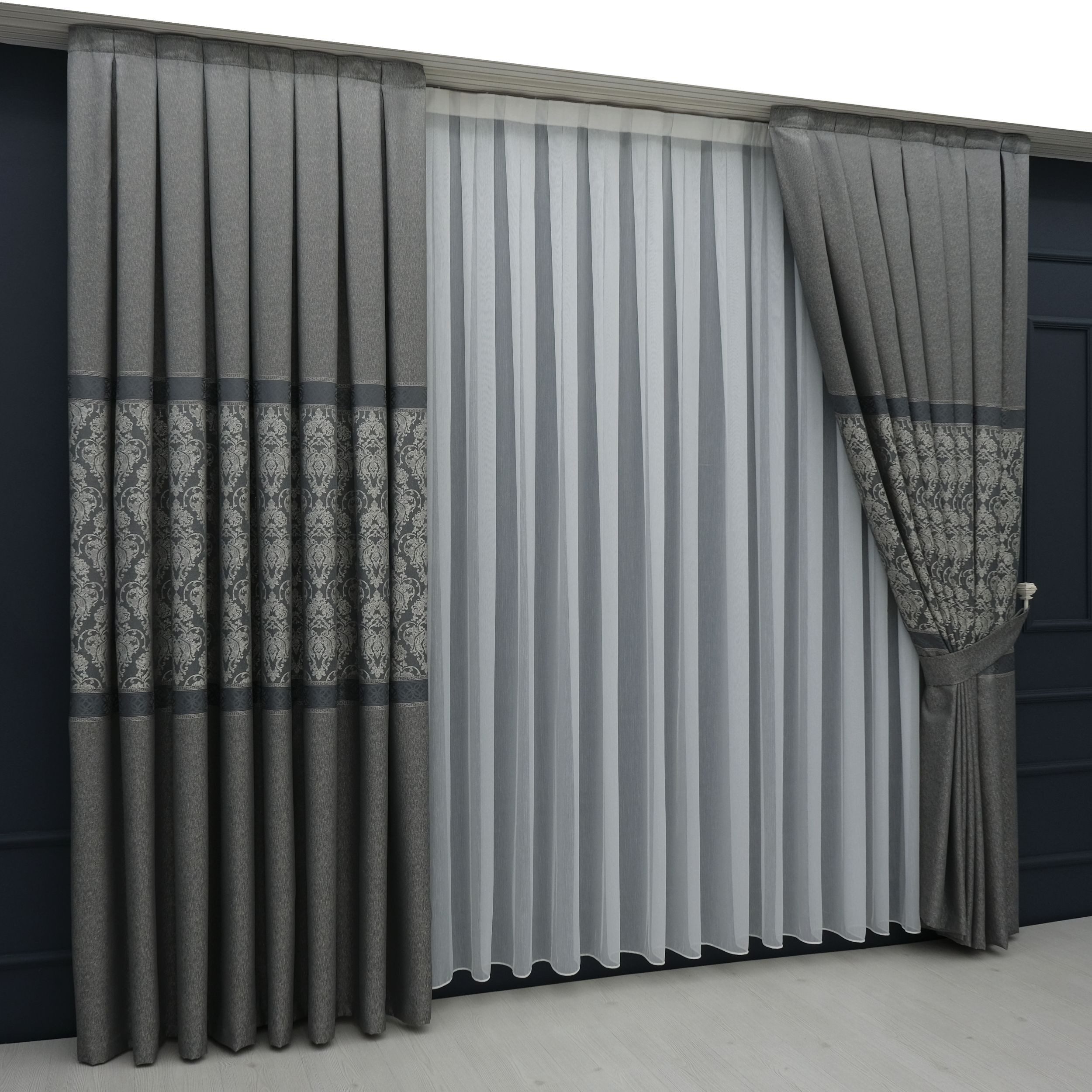 Gardinen by Justyna Vorhang Komplett-Set Vorhang Grau – Falten mit Store (5 St), Kräuselband, Fertiggardine, Halbtransparent, Faltenband, Komplett-Set, Pflegele – Bild 5 von 5
