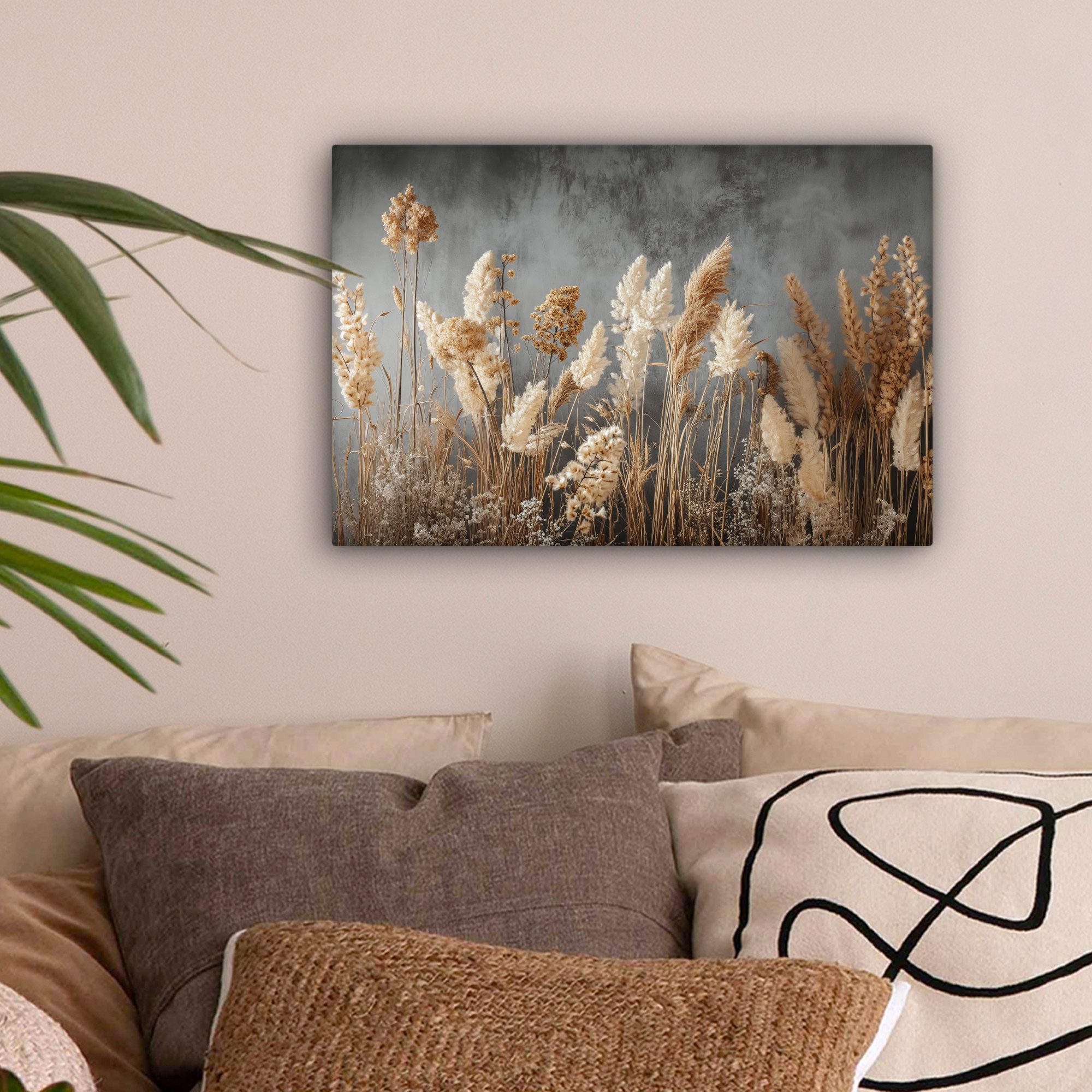 OneMillionCanvasses® Leinwandbild Getrocknete Feldblumen - Grau - Beton, Fo günstig online kaufen