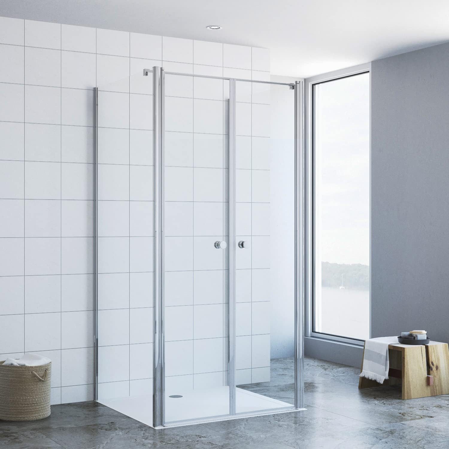 AQUABATOS Komplettdusche Duschkabine u-form Eckeinstieg Glas Dusch-Schwingtür Pendeltür Drehtür, BxT: 85x75 cm, Eckdusche u-form 6 mm Einscheibensicherheitsglas (ESG) mit Nanobeschichtung, Klarglas, nach außen und innen öffnen