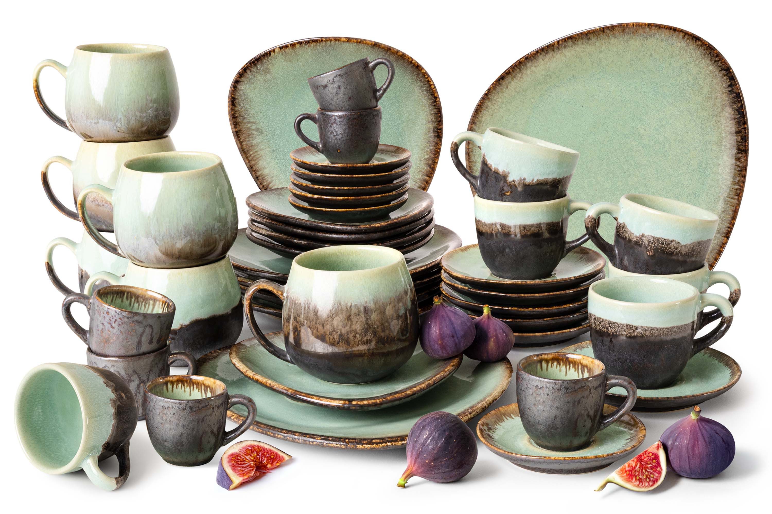 KONSIMO® Комбинированное обслуживание PRIMA Кофейный сервиз, Frühstücksservice, Premiumqualität aus EU (42-tlg), 6 Personen, Keramik, kompromisslose Premiumqualität, Loft-Stil, handgefertigt
