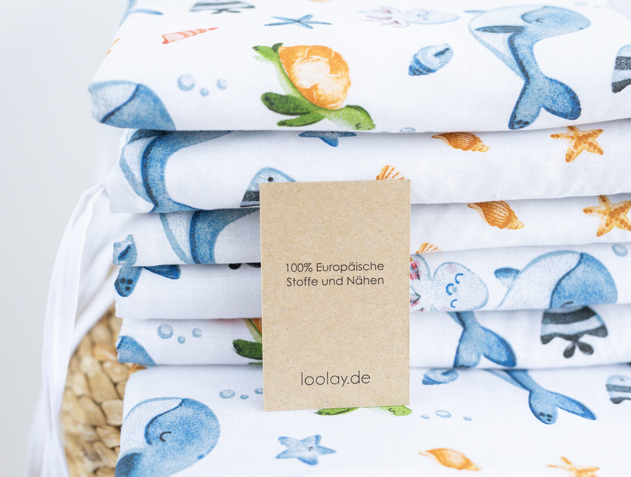 Loolay Bettnestchen Meer Ozean Wal Fische Schildkröte Baumwolle Babybett BETTUMRANDUNG, (Bett 140 x 70cm - 420, 210 cm; 120 x 60cm - 360, 180 cm, Babyausstattung Umrandung Kopfschutz Kantenschutz Bettschlange), PREMIUM Baby GESCHENK! 100% Bio Baumwolle!