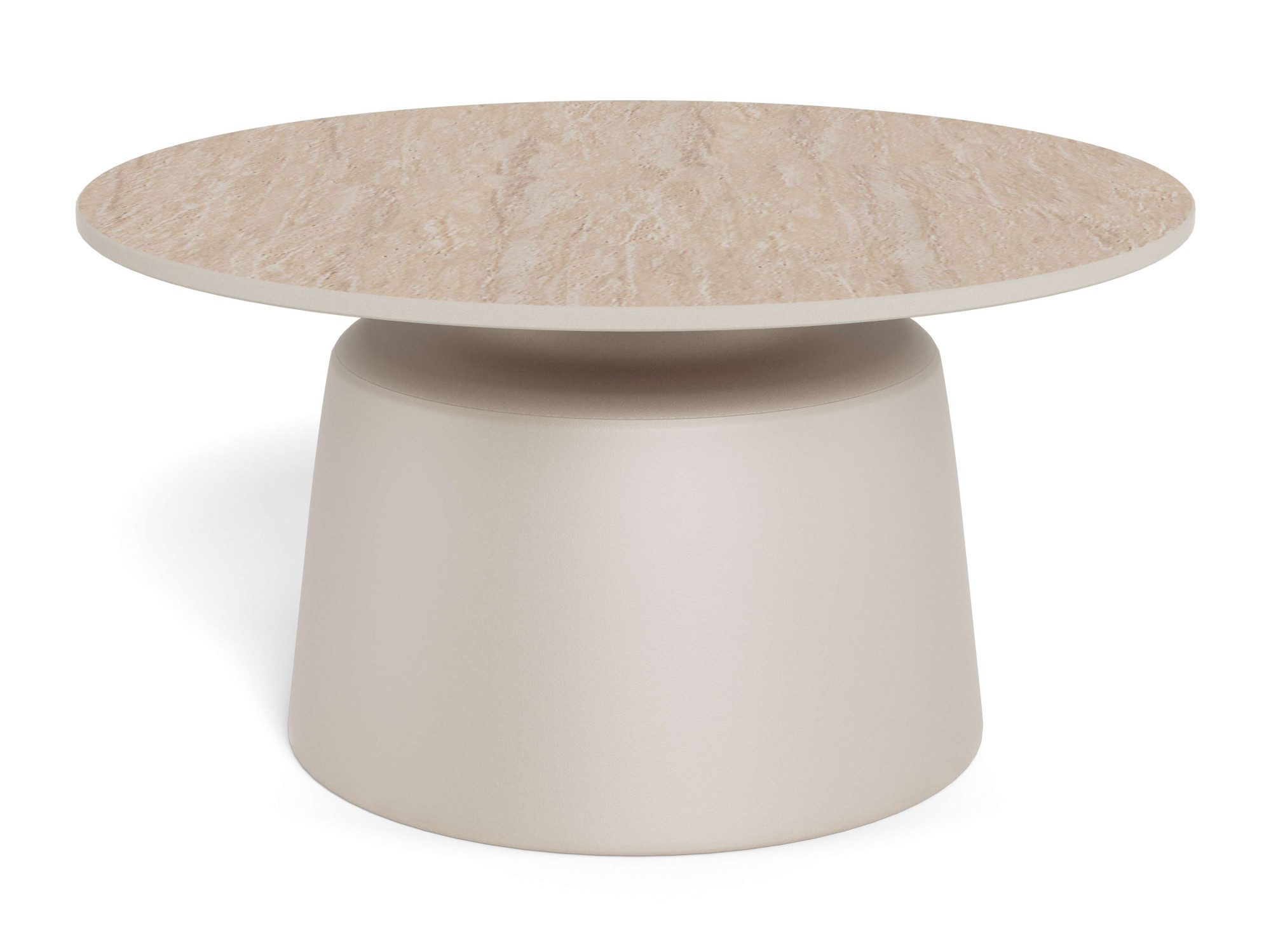 ACTONA GROUP Couchtisch Santorini Kaffetisch - modern & stilvoll mit langlebiger Keramikplatte, Hellbeige Travertin-Keramik, graues Stahlgestell. Ø: 70 cm – Bild 3 von 5