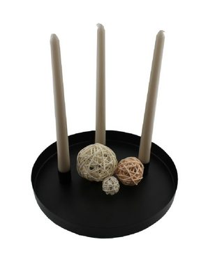 Lenxo Kerzenhalter magnetisches Kerzentablett für 4 Stabkerzen Rund Ø25cm Deko Tablett (Set, 1 Tablett, 4 Kerzenhalter), Tablett aus Metall mit magnetischen Kerzenhaltern