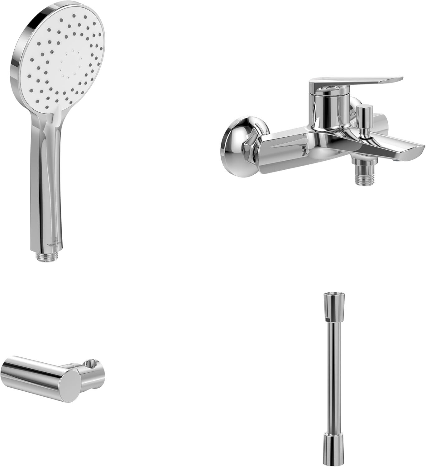 Villeroy & Boch Wannenarmatur Oasis Badewannenarmaturen-Set Armatur, Handbrause, Handbrauseschlauch & Handbrausehalter, Chrom