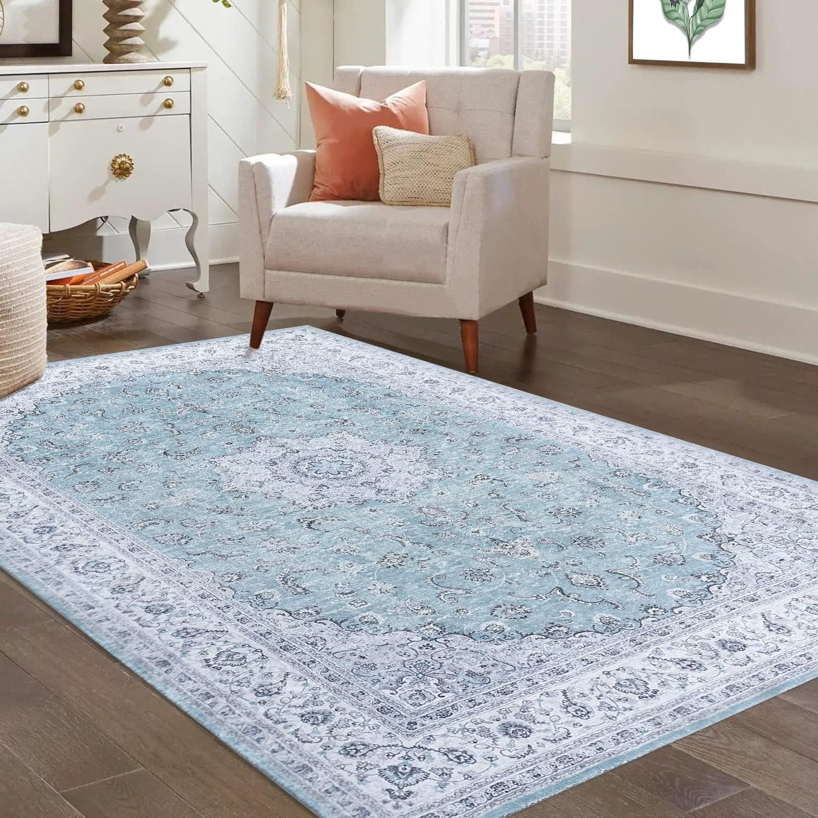 GarveeMore Teppich Persisches Ornamentmuster-frisch & elegant, rechteckig, Höhe: 6 mm, maschinenwaschbar & faltbar, für Flur & Schlafzimmer & Wohnzimmer
