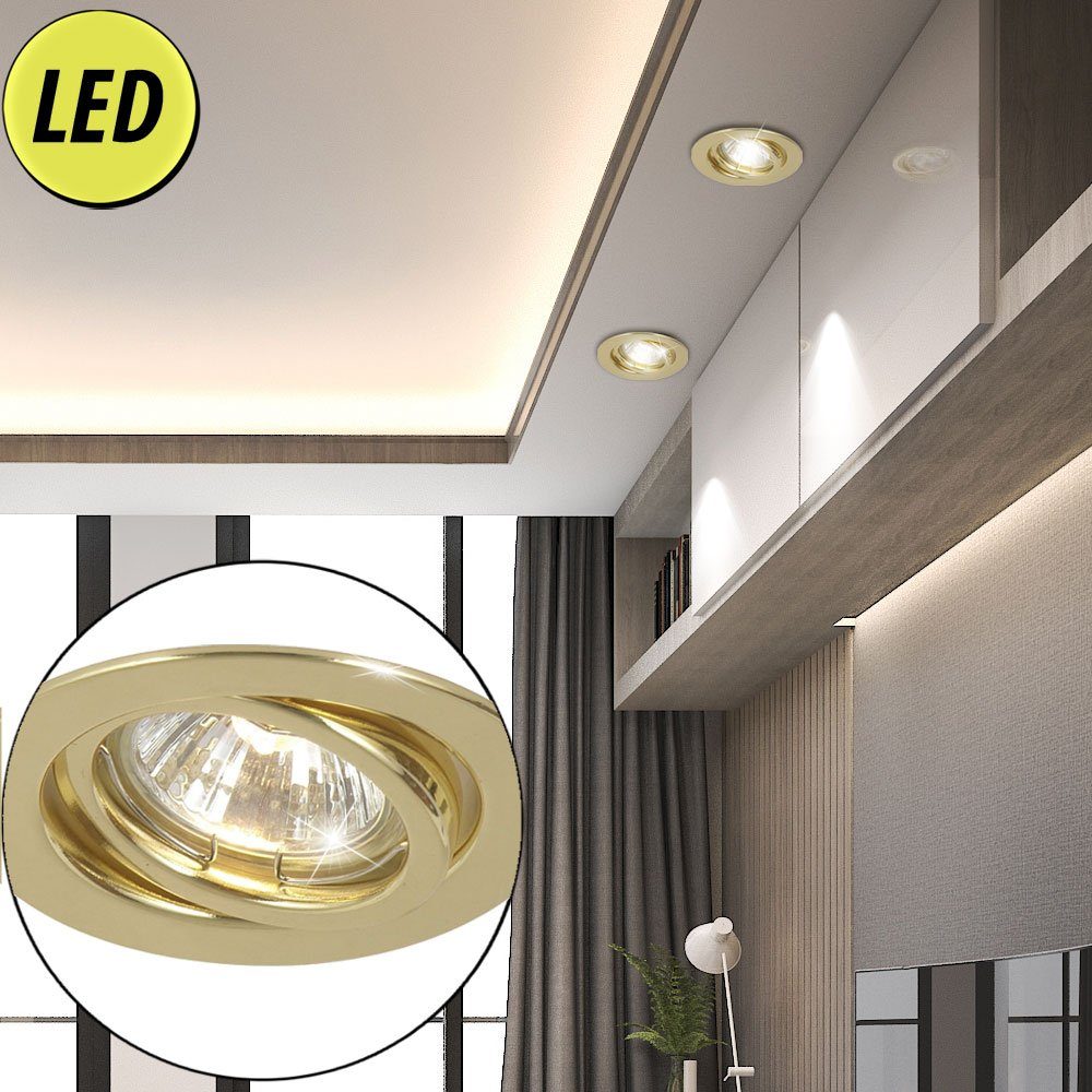 etc-shop LED Einbaustrahler, Leuchtmittel inklusive, Warmweiß, 2x Einbau Strahler Leuchten Lampen messing beweglich rund