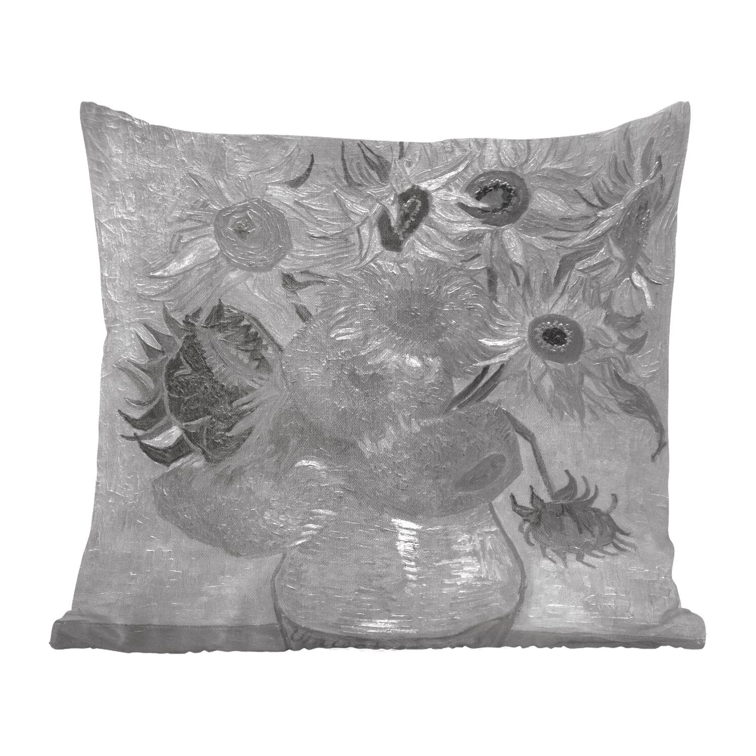 MuchoWow Dekokissen Sonnenblumen - Vincent van Gogh - Schwarz - Weiß, Zierkissen mit Füllung für Wohzimmer, Schlafzimmer, Deko, Sofakissen | Dekokissen