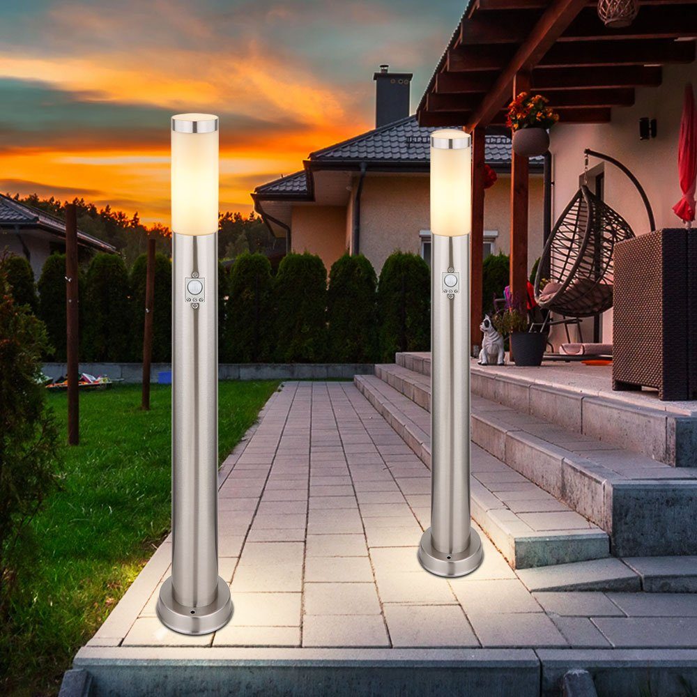 Leuchte Sockel Warmweiß, Leuchtmittel LED Steh SENSOR inklusive, Außen-Stehlampe, Terrassen Design Edelstahl Garten Außen etc-shop