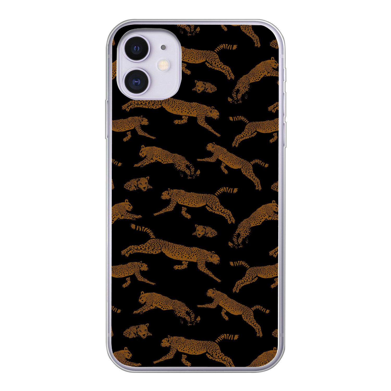 MuchoWow Handyhülle für Apple iPhone 11 Panther - Muster - Tiere - Schwarz - Braun, Smartphone-Bumper, Print, Handy Schutzhülle Dünn
