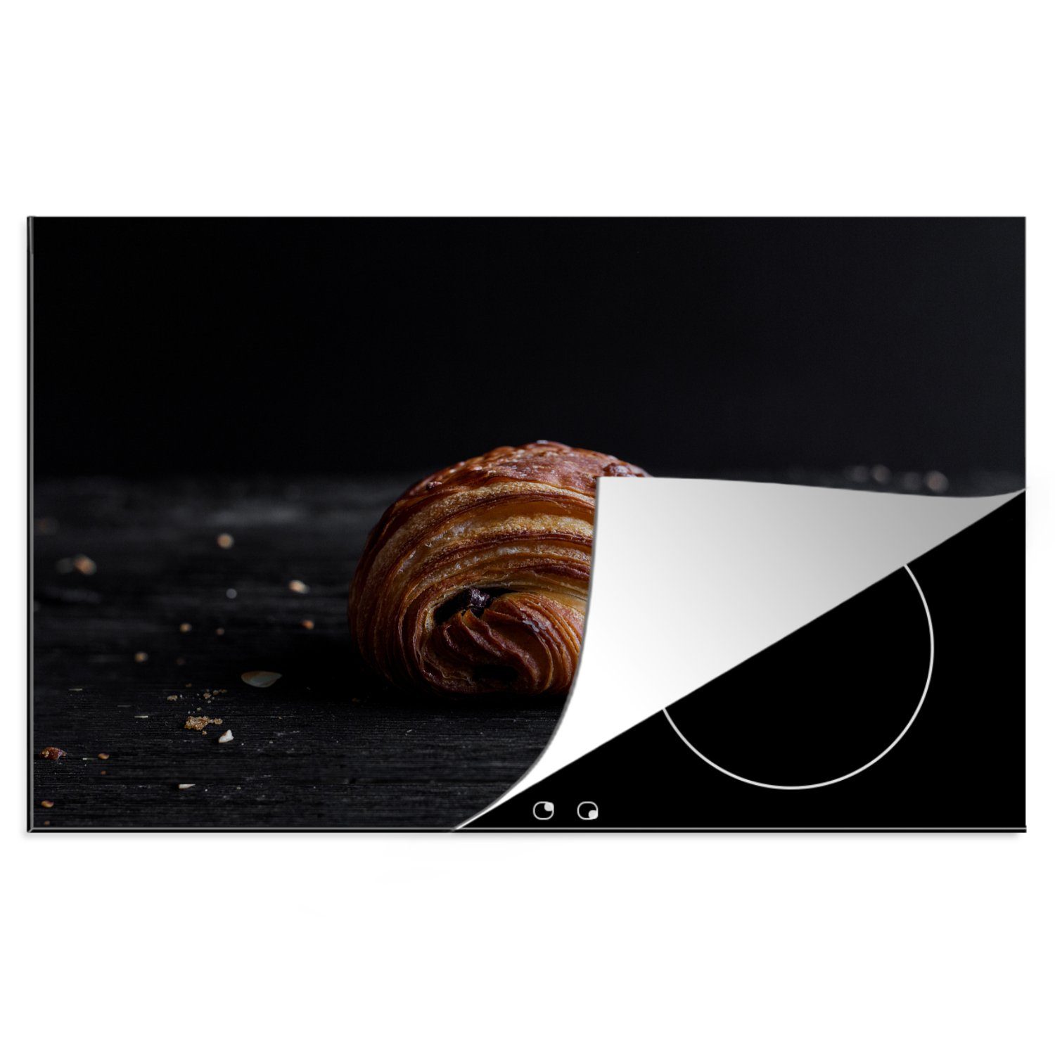 MuchoWow Herdblende-/Abdeckplatte Schokoladenbrötchen auf einer schwarzen Tafel, Vinyl, (1 tlg), 81x52 cm, Induktionskochfeld Schutz für die küche, Ceranfeldabdeckung