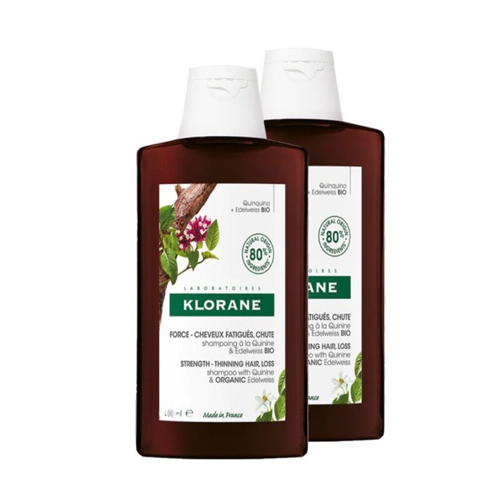 KLORANE Haarshampoo Shampoo mit Chinin und Edelveiss Bio 2x400ml