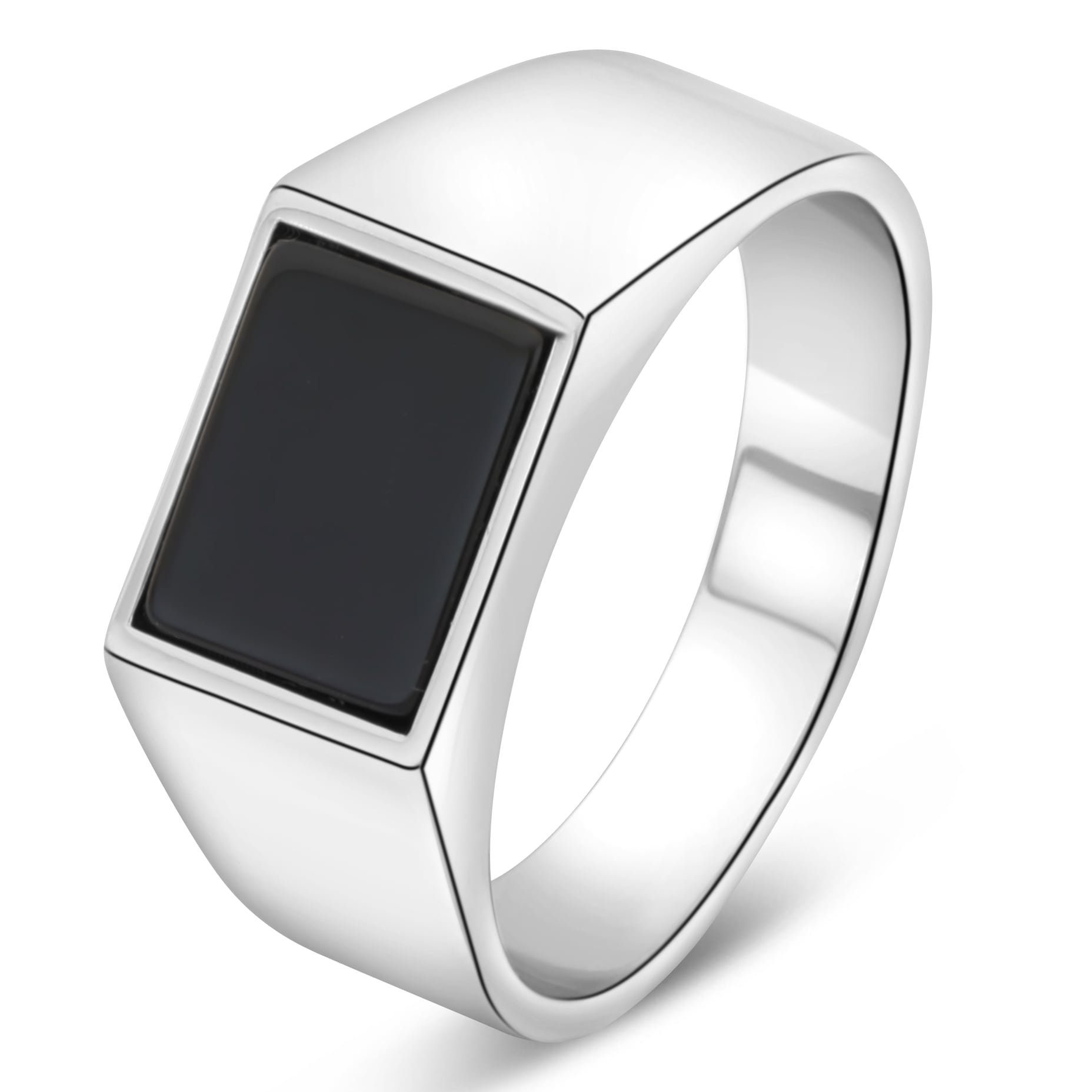 Tony Fein Siegelring Siegelring mit rechteckigem flachen Onyx Stein 925er Silber Massiv, Silberring für Damen und Herren Made in Italy – Bild 4 von 5