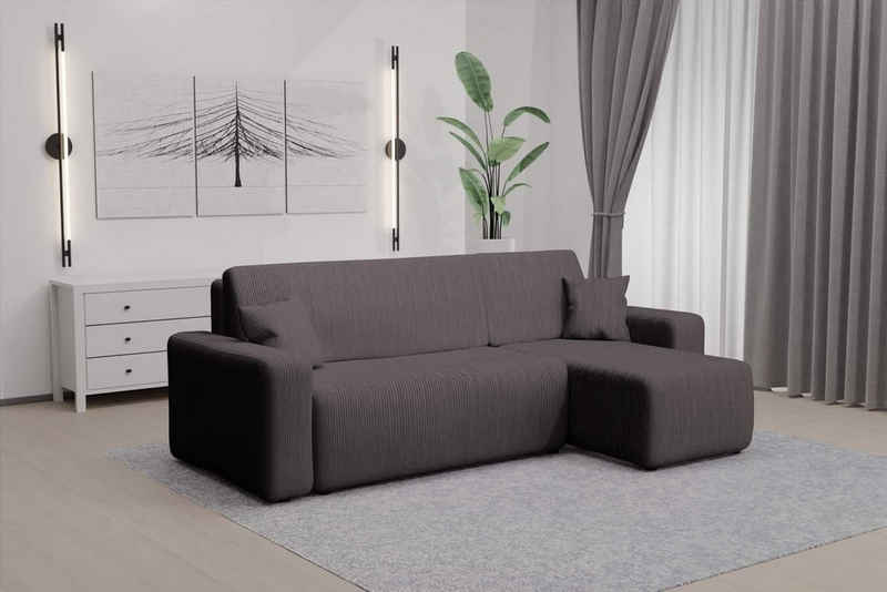 Compleo Ecksofa mit Schlaffunktion und Bettkasten LAGAS, Cordstoff, Breite: 244 cm, Made in Europe, Modern Wohnzimmer