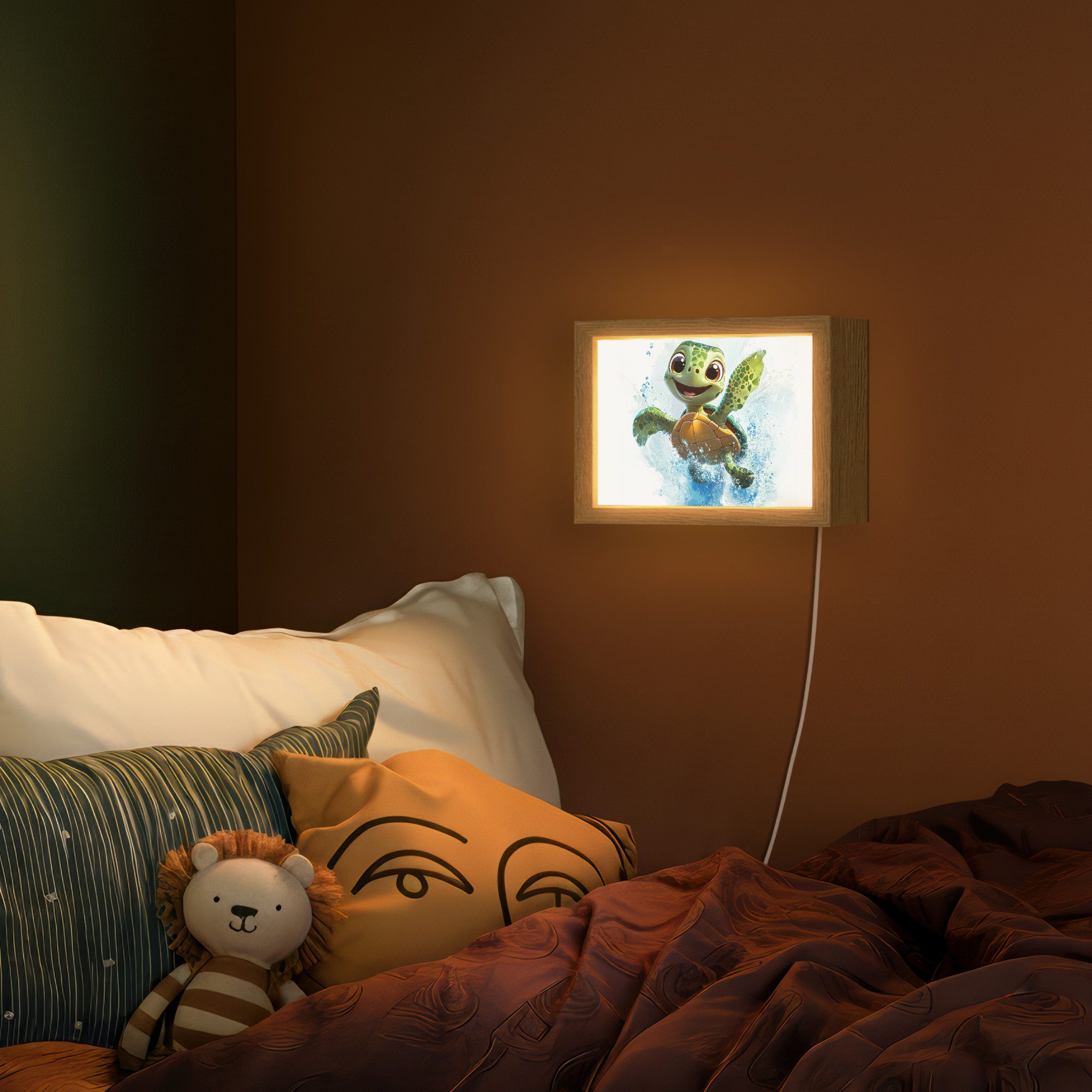OnlyWow Wandleuchte Lightbox Schildkröte - Cartoon - Wasser - Grün - Jungen, Dimmbar, Farbwechsel, LED, Warmweiß, Kaltweiß, Neutralweiß Einstellbar, Wandlampe Innen, Dimmbar, mit Kabel, LED, Modern, Kinder