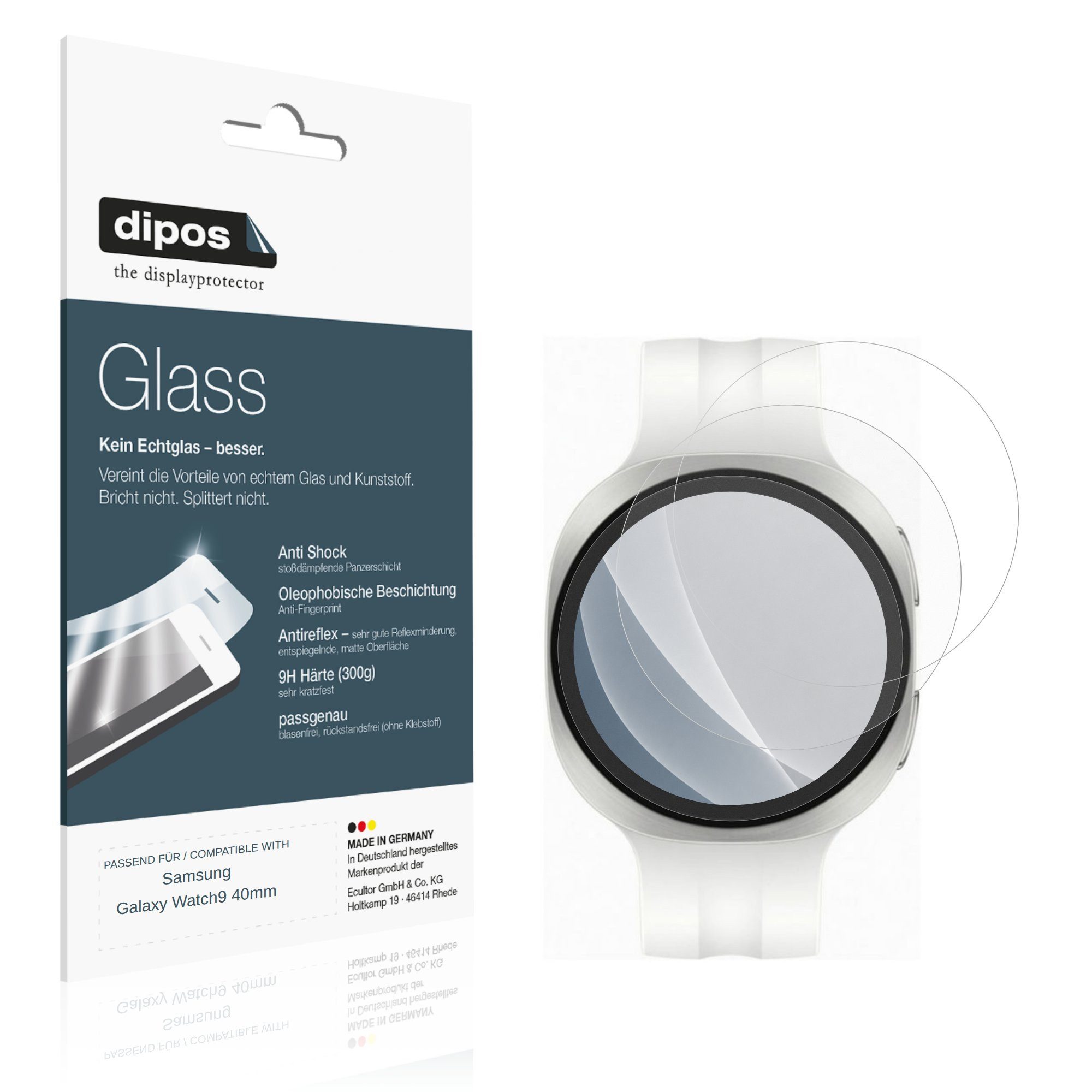 dipos Displayschutzfolie Schutzfolie für Samsung Galaxy Watch9 40mm, 2 Stück, Displayschutz Schutz Folie Made in Germany