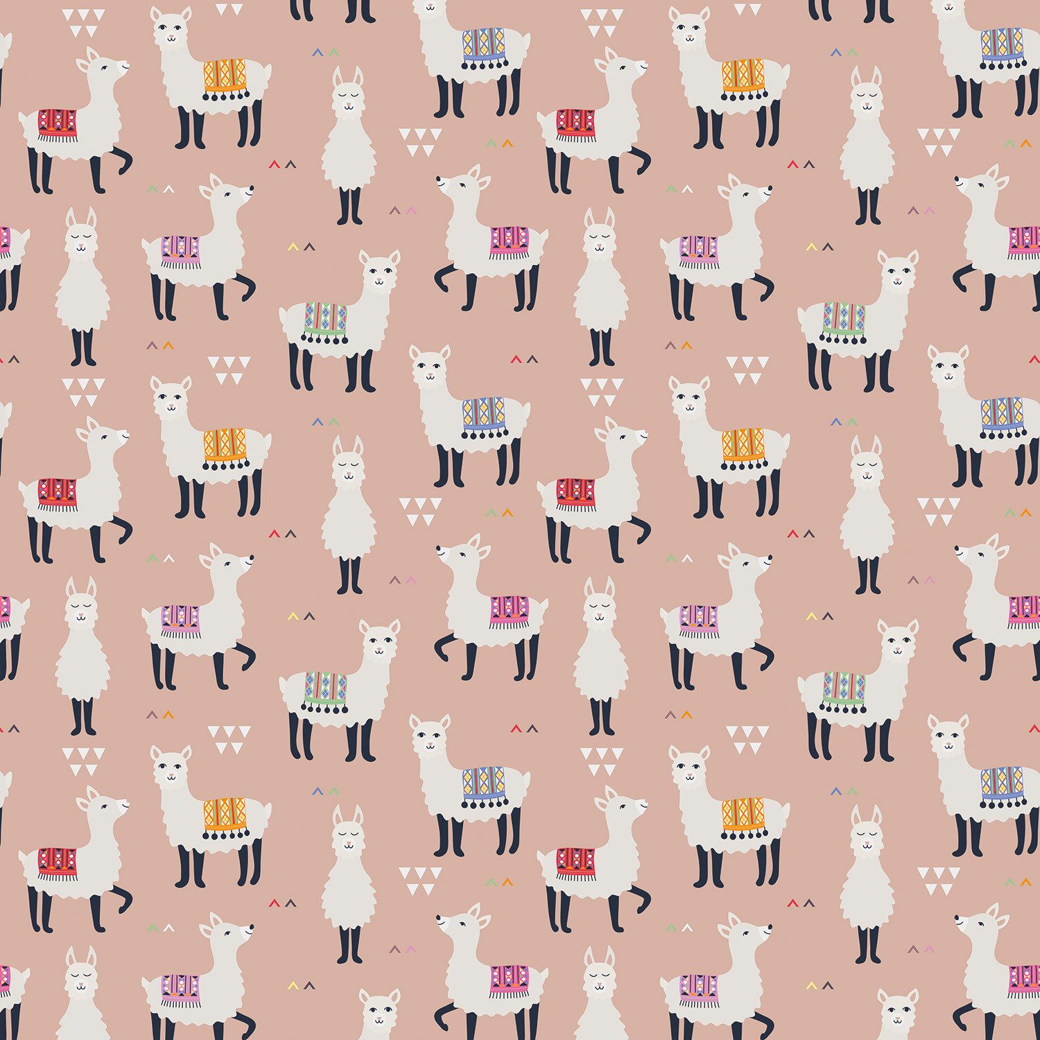 Rasch Fototapete Lama in Rosa, Roomblush - RB344 - 2,85m x 2,00m, glatt, kindlich, gemustert, grafisch, mehrfarbig, Comic, (1 Rolle, 1 St), Lama