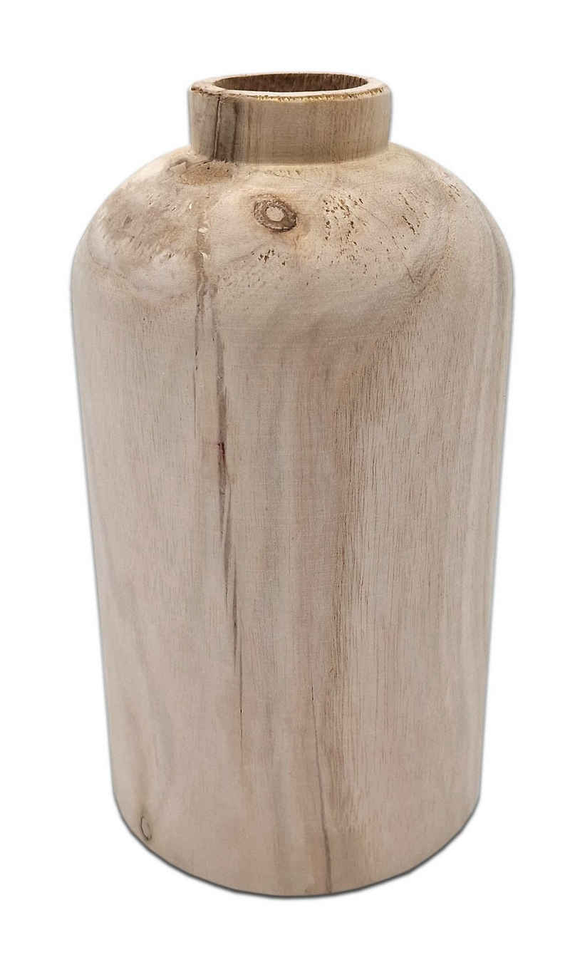 Spetebo Dekovase Design Holz Blumen Vase natur - 21 cm (Packung, 1 St., 1 Vase), Deko Holzvase Flasche naturbelassen